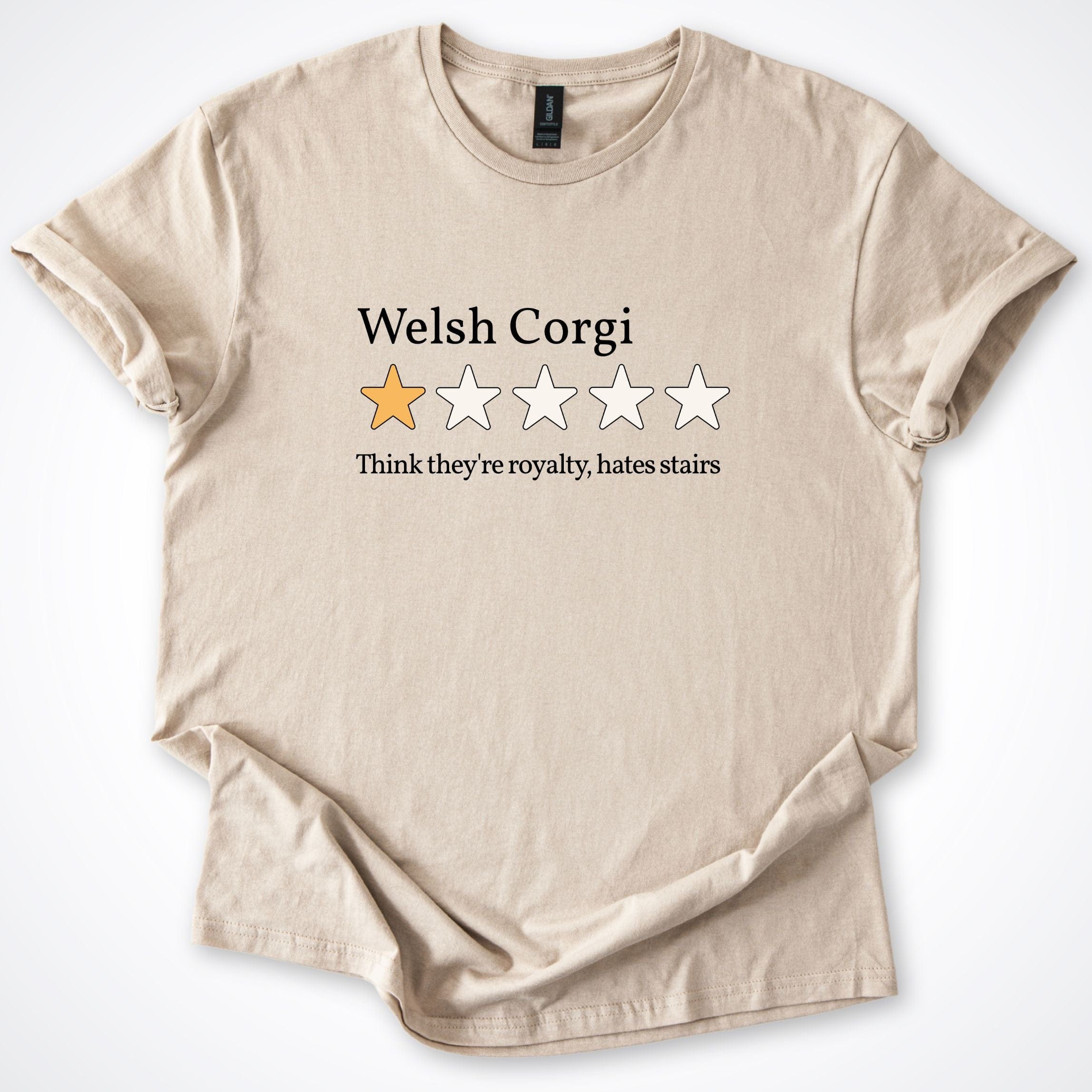 T-Shirt Sand / S Welsh Corgi One Star Review T-Shirt ReallyintoDogs