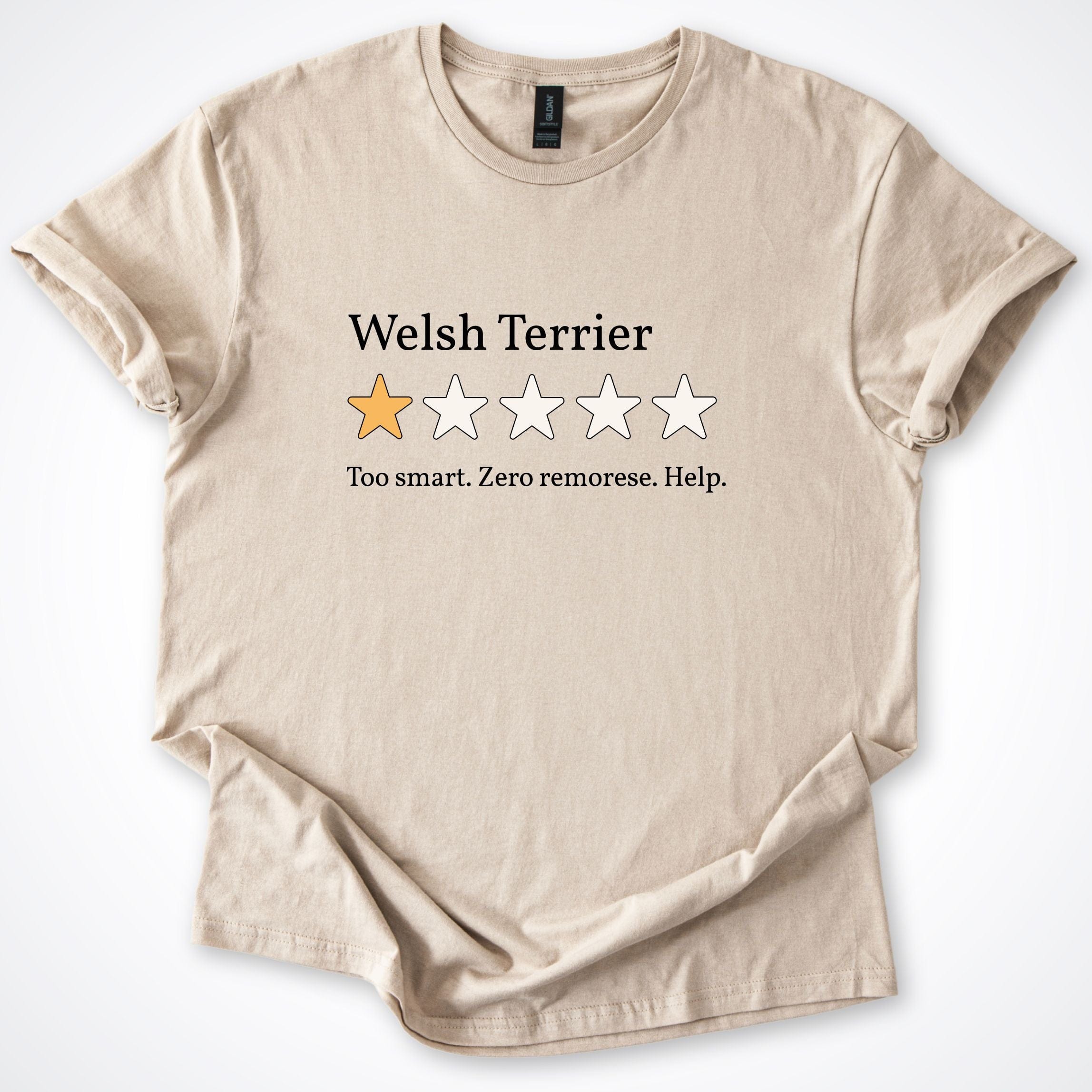 T-Shirt Sand / S Welsh Terrier One Star Review T-Shirt ReallyintoDogs