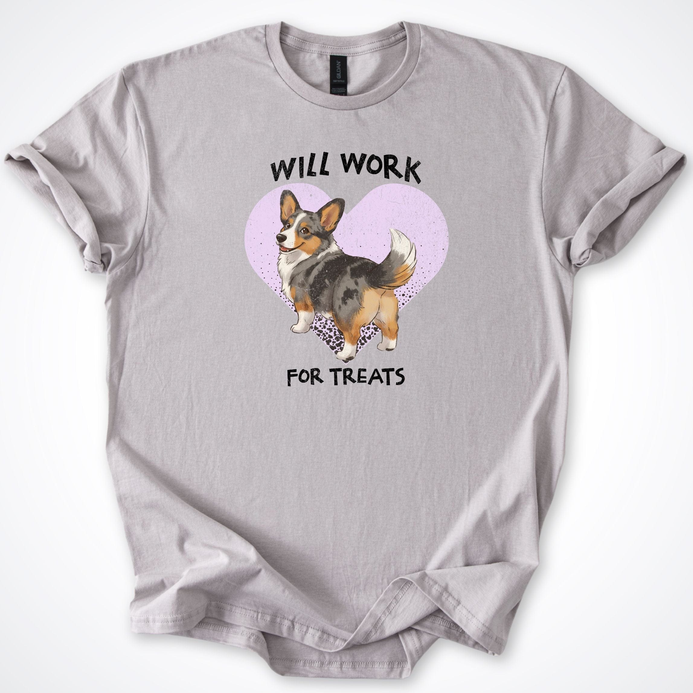 T-Shirt Ice Grey / S Will Work For Treats Cardigan Corgi T-Shirt ReallyintoDogs