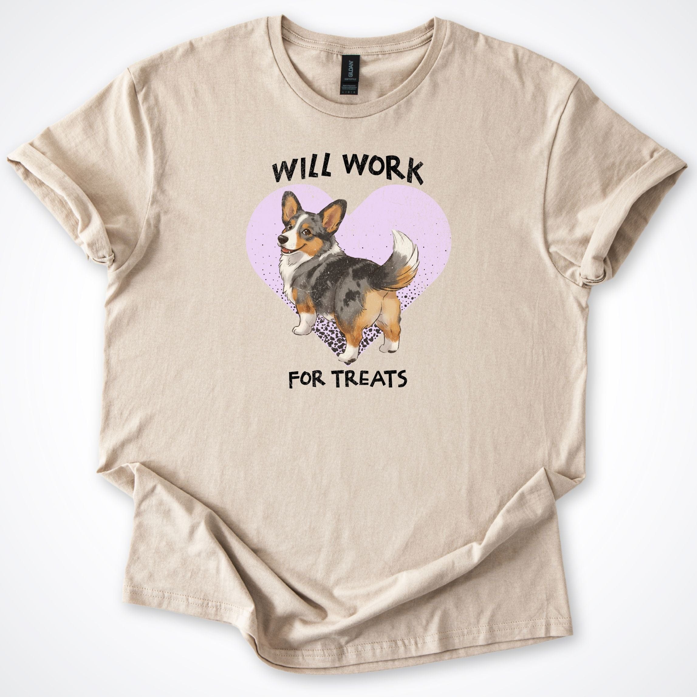 T-Shirt Sand / S Will Work For Treats Cardigan Corgi T-Shirt ReallyintoDogs