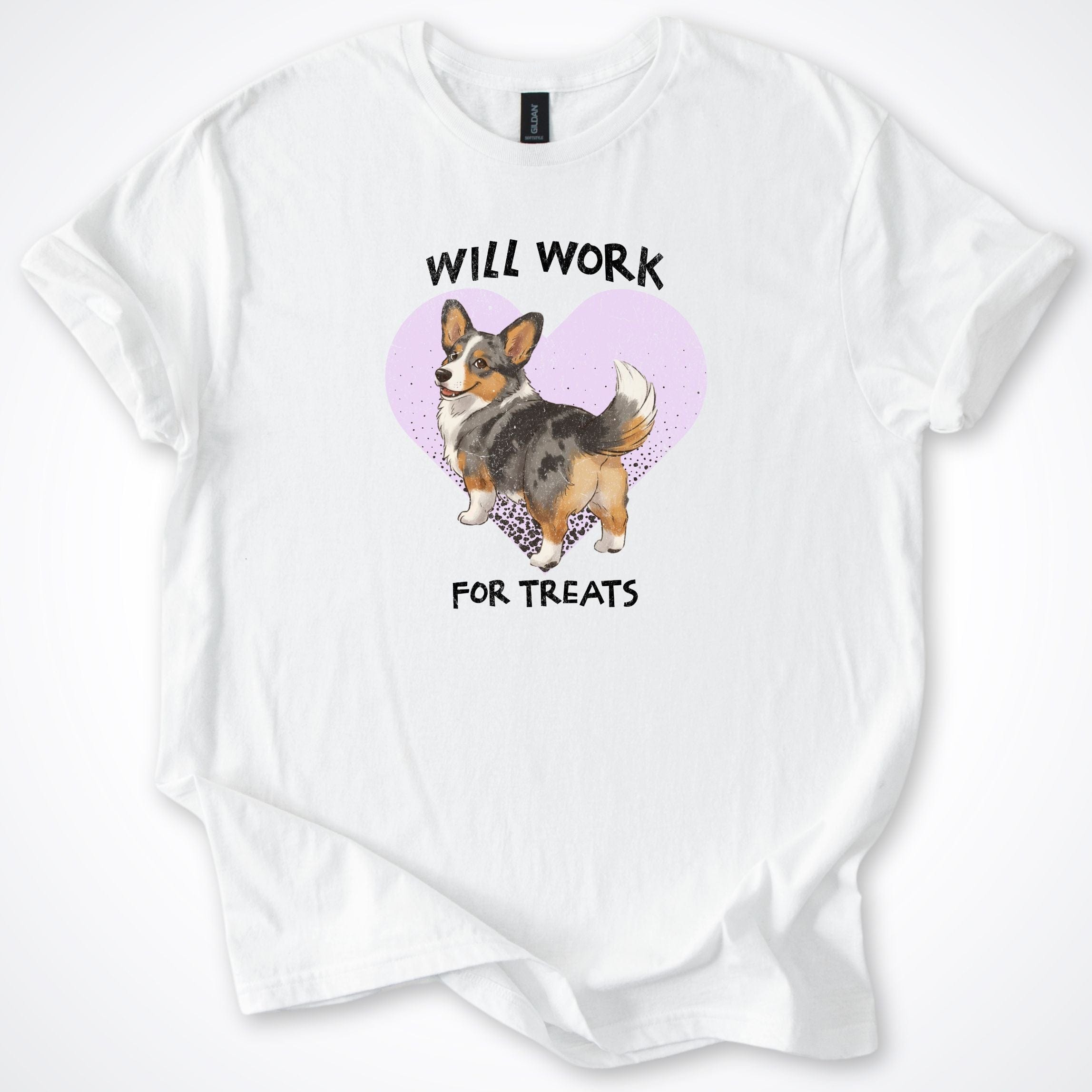 T-Shirt White / S Will Work For Treats Cardigan Corgi T-Shirt ReallyintoDogs