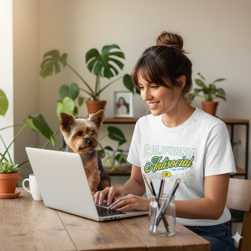 Really into dogs customer reading our blog post