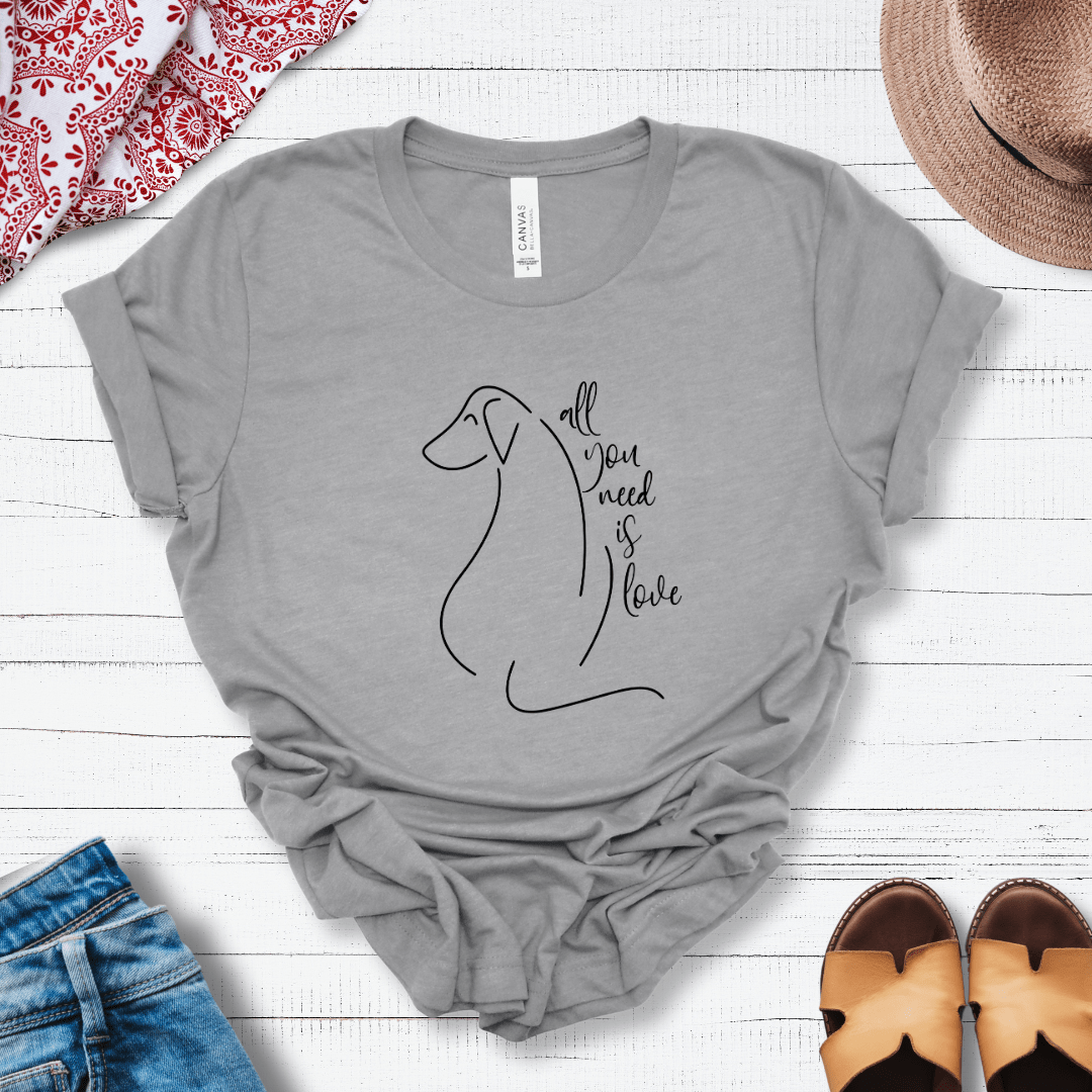 T-Shirt Athletic Heather / S All You Need is Love Dog Silhouette Premium Unisex Tee - Fun Casual Wear for Dog Lovers --reallyintothat