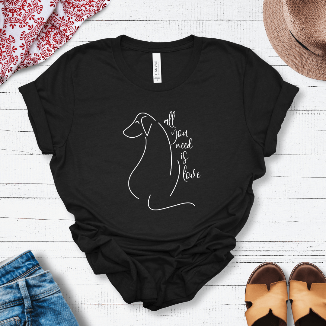 T-Shirt Black Heather / S All You Need is Love Dog Silhouette Premium Unisex Tee - Fun Casual Wear for Dog Lovers --reallyintothat