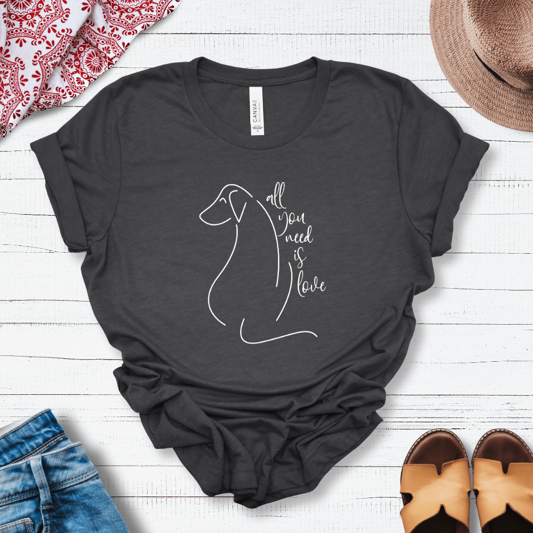 T-Shirt Dark Grey Heather / S All You Need is Love Dog Silhouette Premium Unisex Tee - Fun Casual Wear for Dog Lovers --reallyintothat