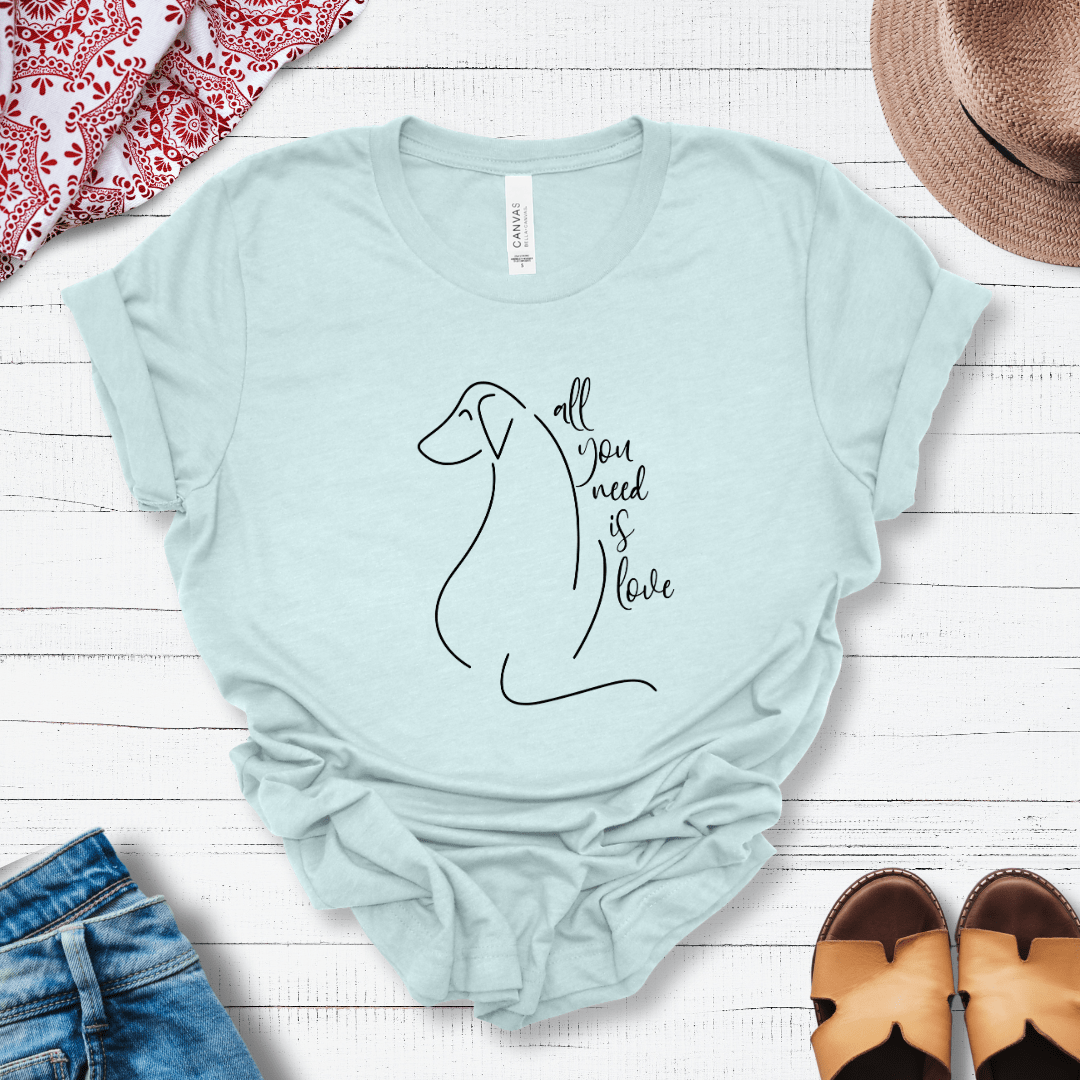 T-Shirt Heather Ice Blue / S All You Need is Love Dog Silhouette Premium Unisex Tee - Fun Casual Wear for Dog Lovers --reallyintothat