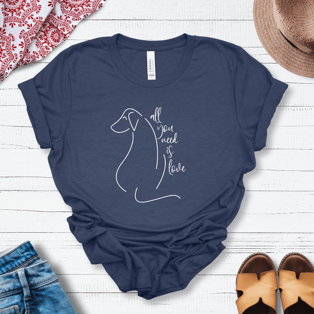 T-Shirt Heather Navy / S All You Need is Love Dog Silhouette Premium Unisex Tee - Fun Casual Wear for Dog Lovers --reallyintothat