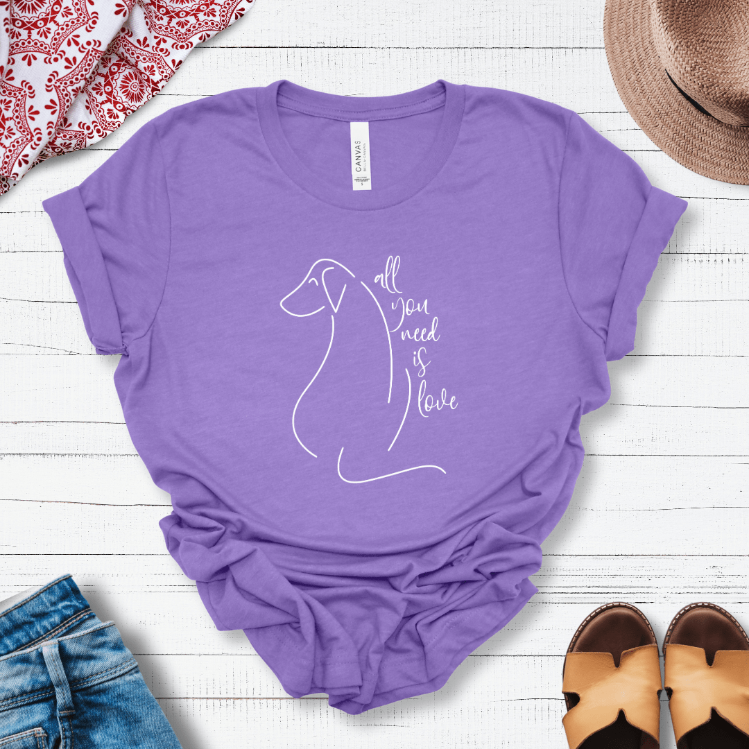 T-Shirt Heather Team Purple / S All You Need is Love Dog Silhouette Premium Unisex Tee - Fun Casual Wear for Dog Lovers --reallyintothat