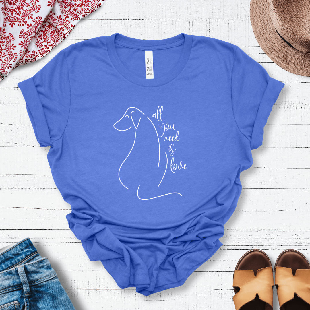 T-Shirt Heather True Royal / S All You Need is Love Dog Silhouette Premium Unisex Tee - Fun Casual Wear for Dog Lovers --reallyintothat