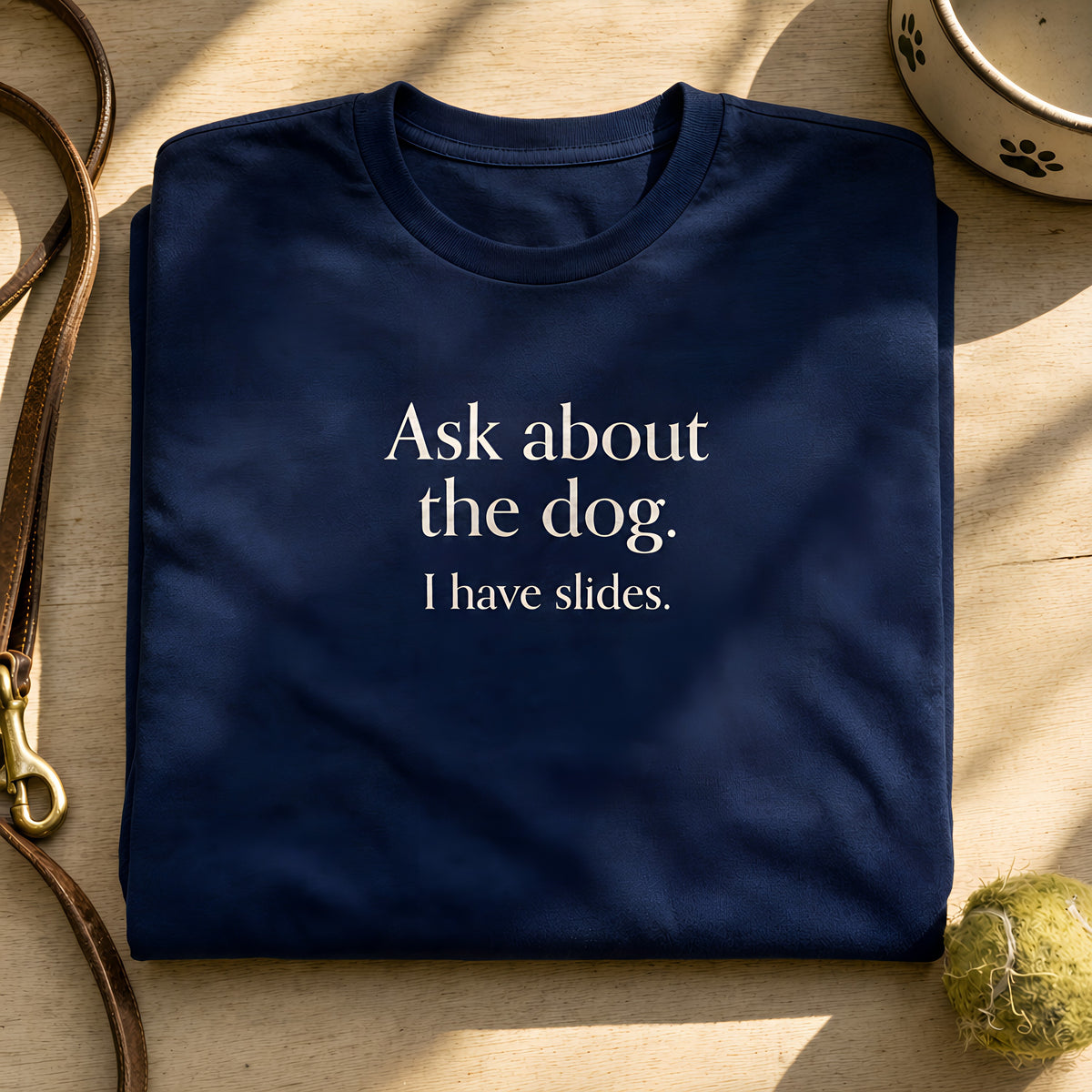 Ask About The Dog. I Have Slides. Long Sleeve Shirt Navy folded