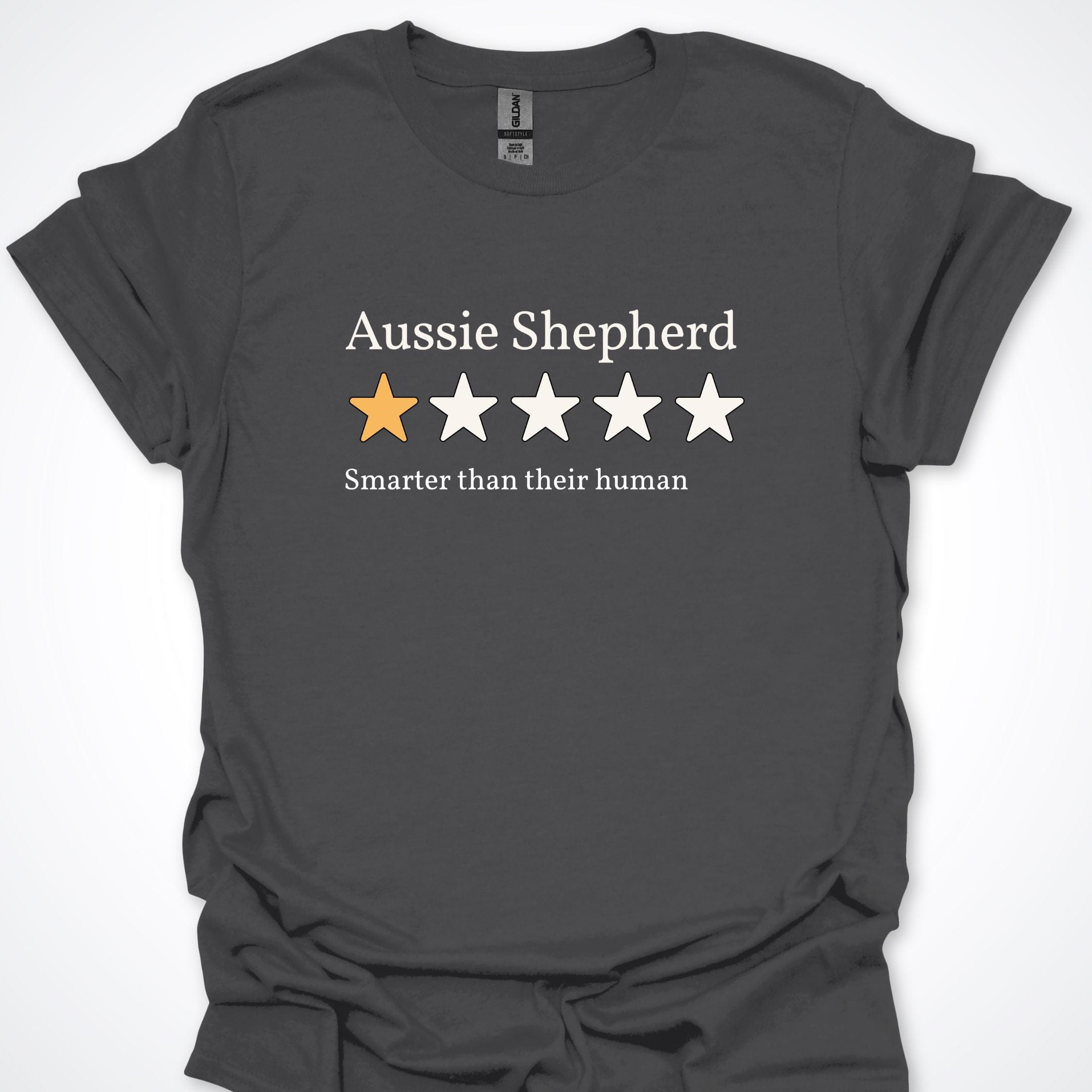 T-Shirt Charcoal / S Aussie Shepherd One Star Review T-Shirt ReallyintoDogs