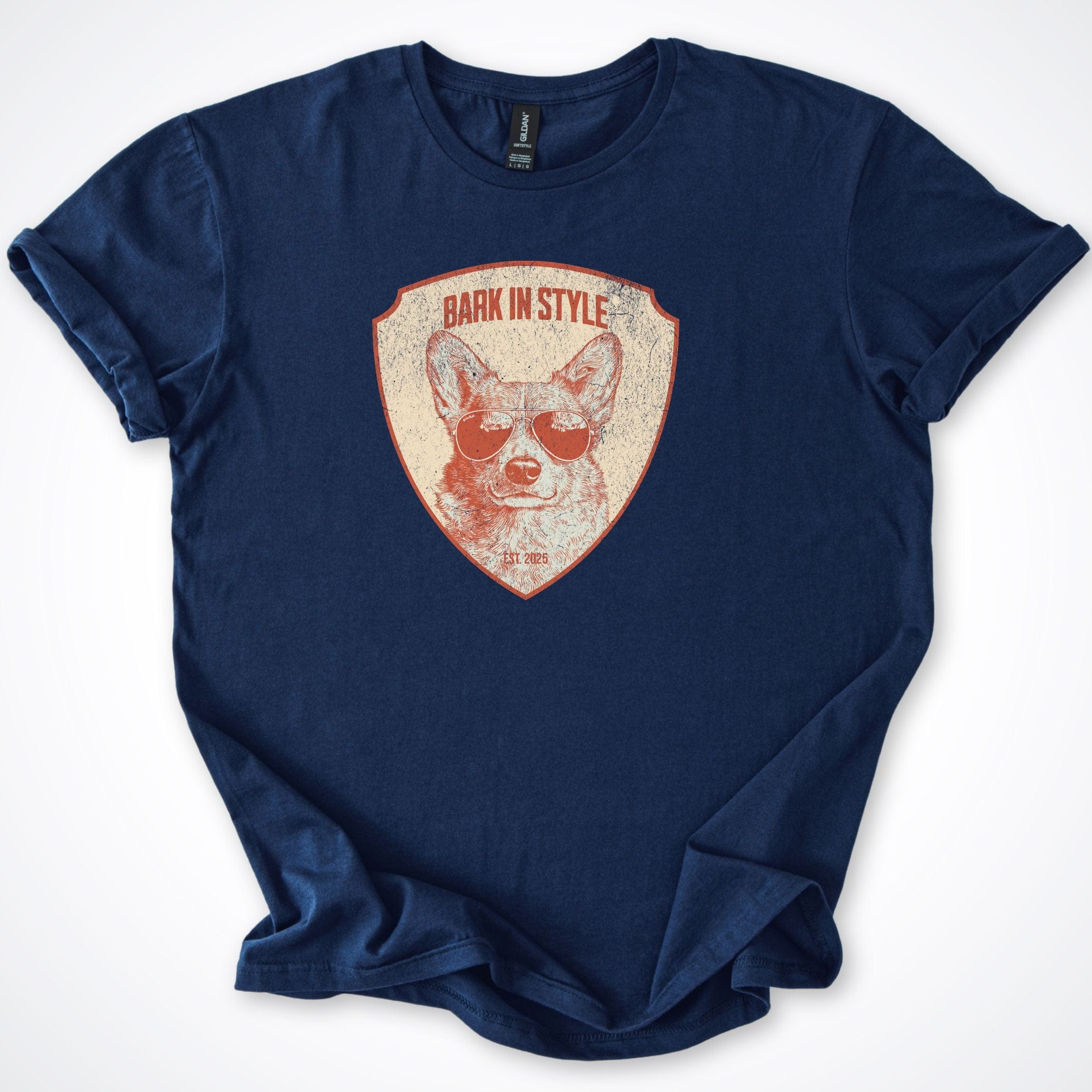 T-Shirt Navy / S Bark In Style Corgi T-Shirt ReallyintoDogs