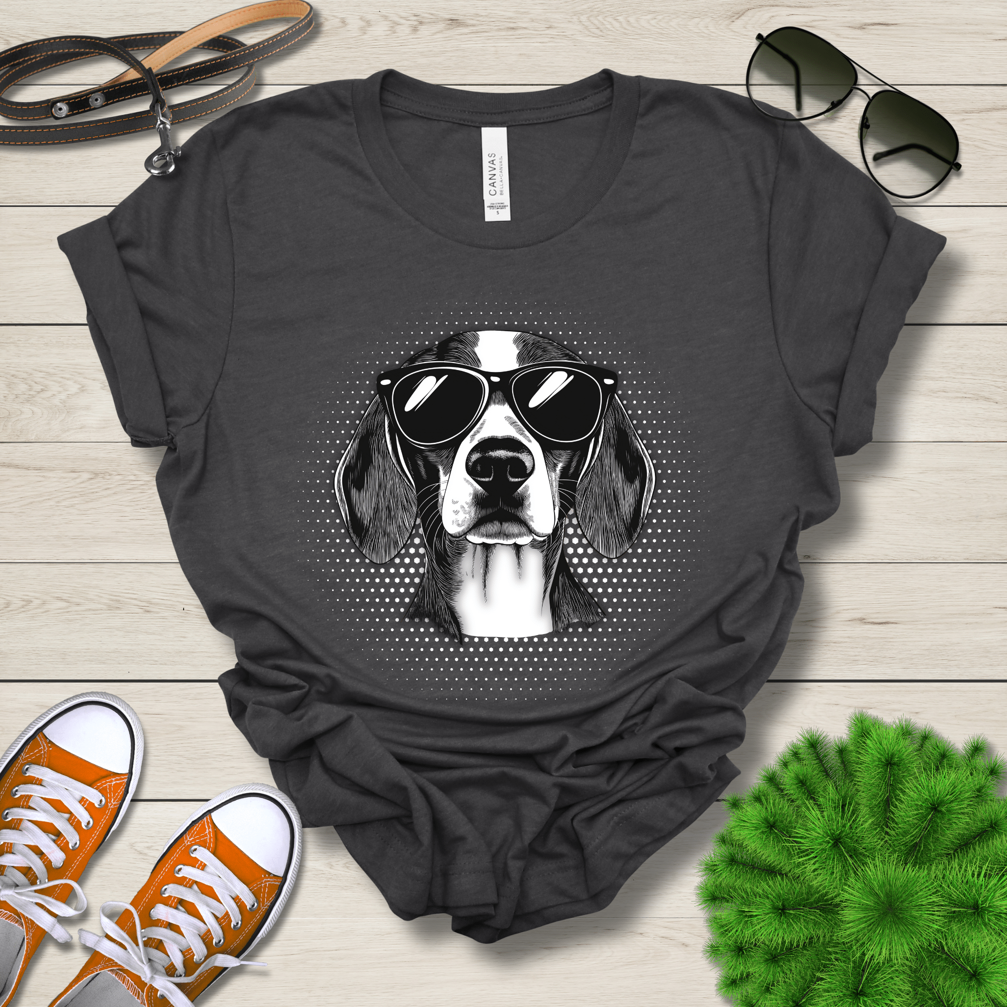 T-Shirt Dark Grey Heather / S Beagle Top Dog Cool Dog with Sunglasses Premium Unisex Tee --reallyintothat