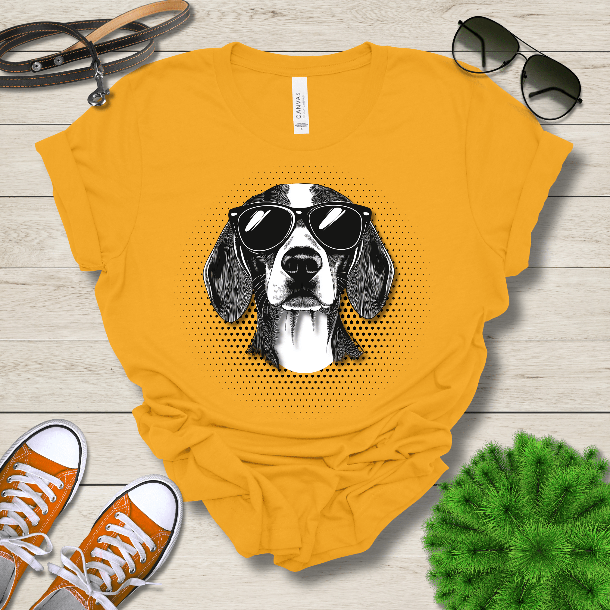 T-Shirt Gold / S Beagle Top Dog Cool Dog with Sunglasses Premium Unisex Tee --reallyintothat