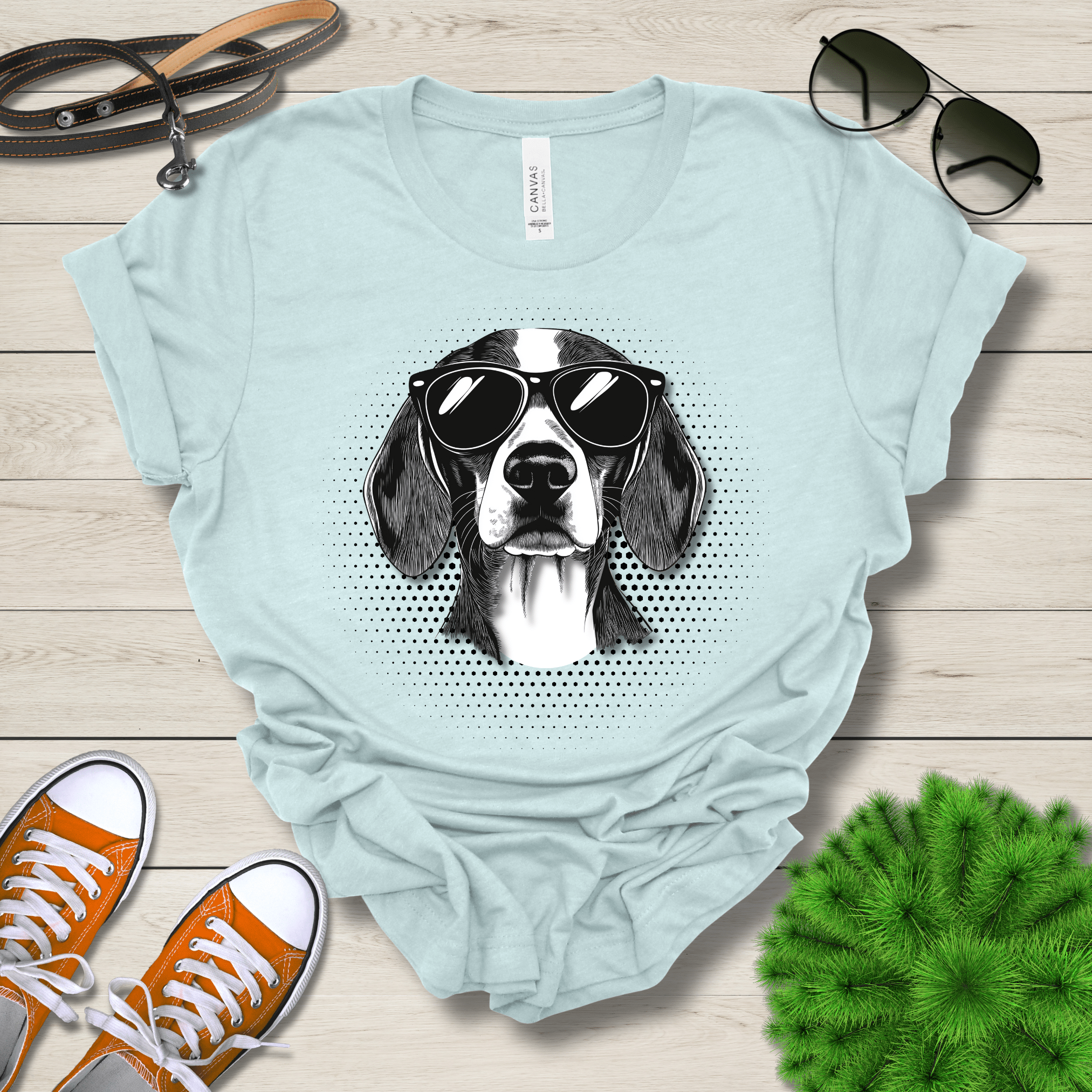 T-Shirt Heather Ice Blue / S Beagle Top Dog Cool Dog with Sunglasses Premium Unisex Tee --reallyintothat