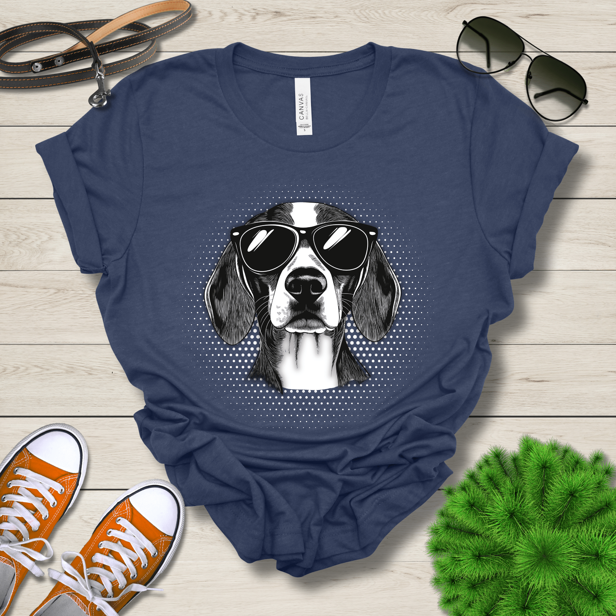 T-Shirt Heather Navy / S Beagle Top Dog Cool Dog with Sunglasses Premium Unisex Tee --reallyintothat