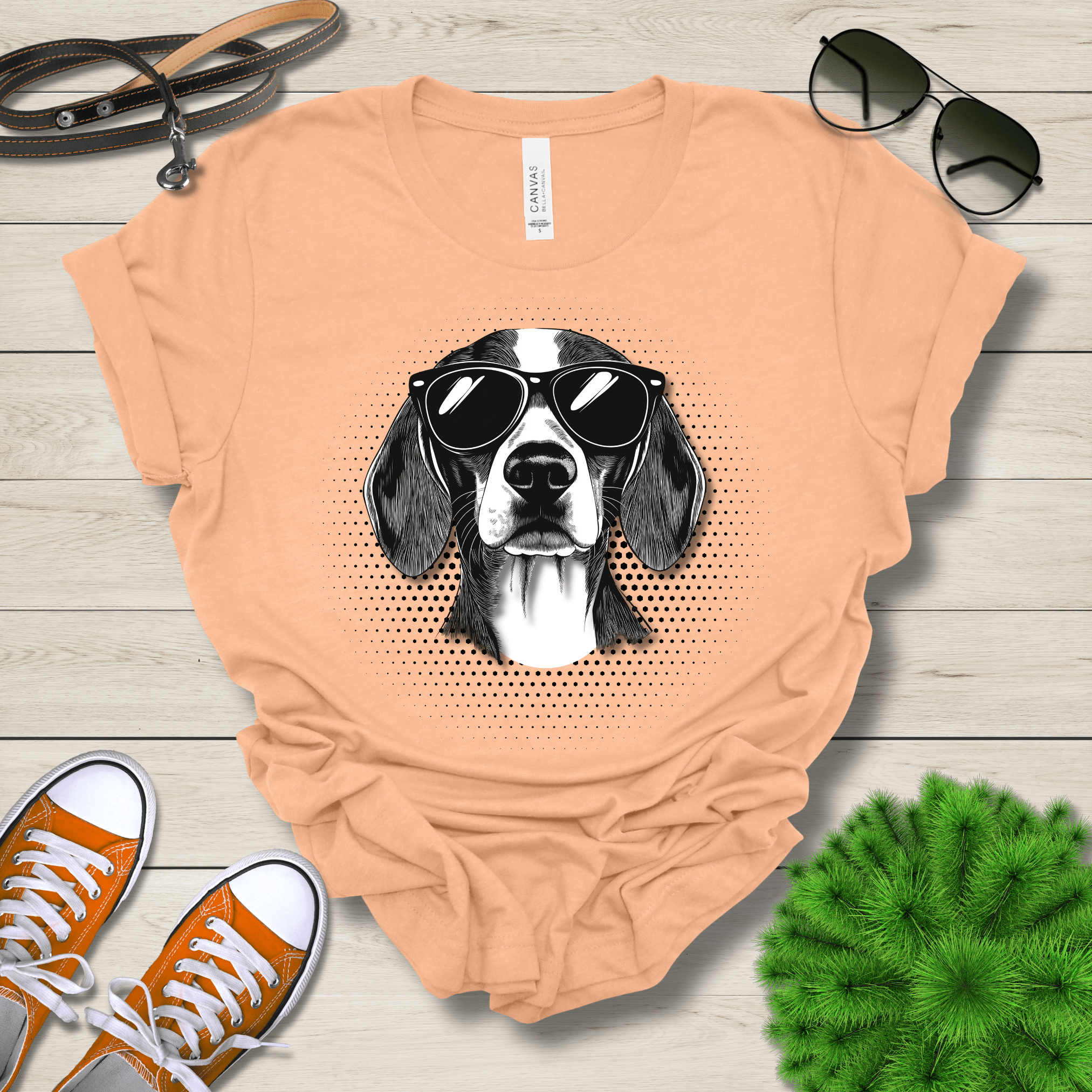 T-Shirt Heather Peach / S Beagle Top Dog Cool Dog with Sunglasses Premium Unisex Tee --reallyintothat