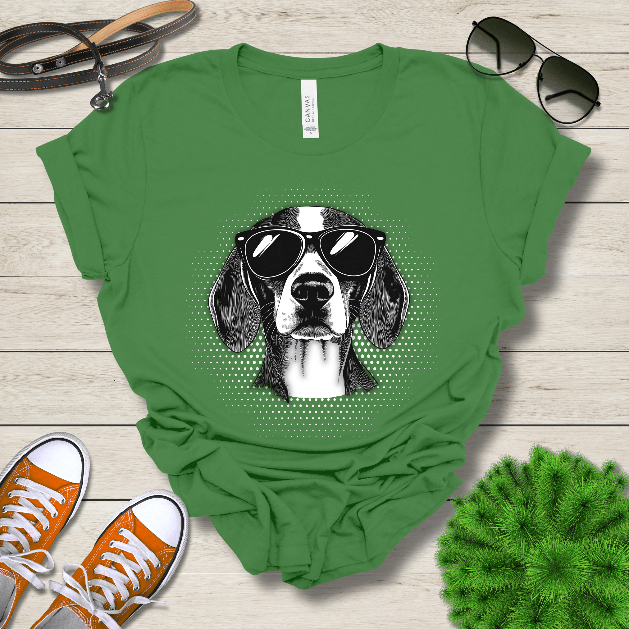 T-Shirt Leaf / S Beagle Top Dog Cool Dog with Sunglasses Premium Unisex Tee --reallyintothat