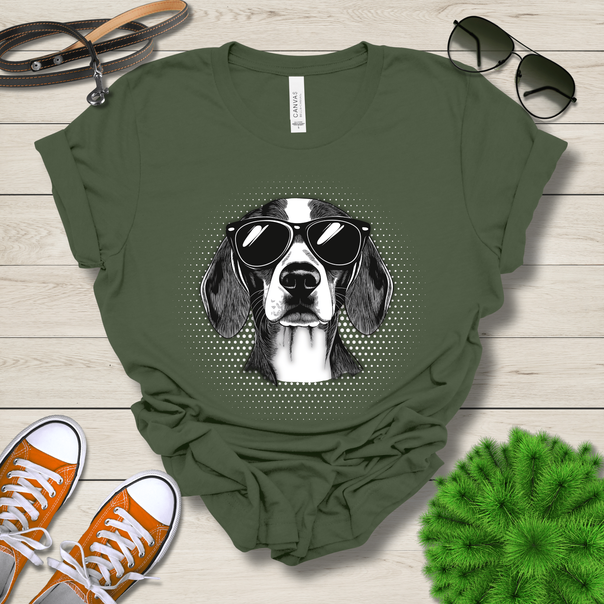 T-Shirt Military Green / S Beagle Top Dog Cool Dog with Sunglasses Premium Unisex Tee --reallyintothat