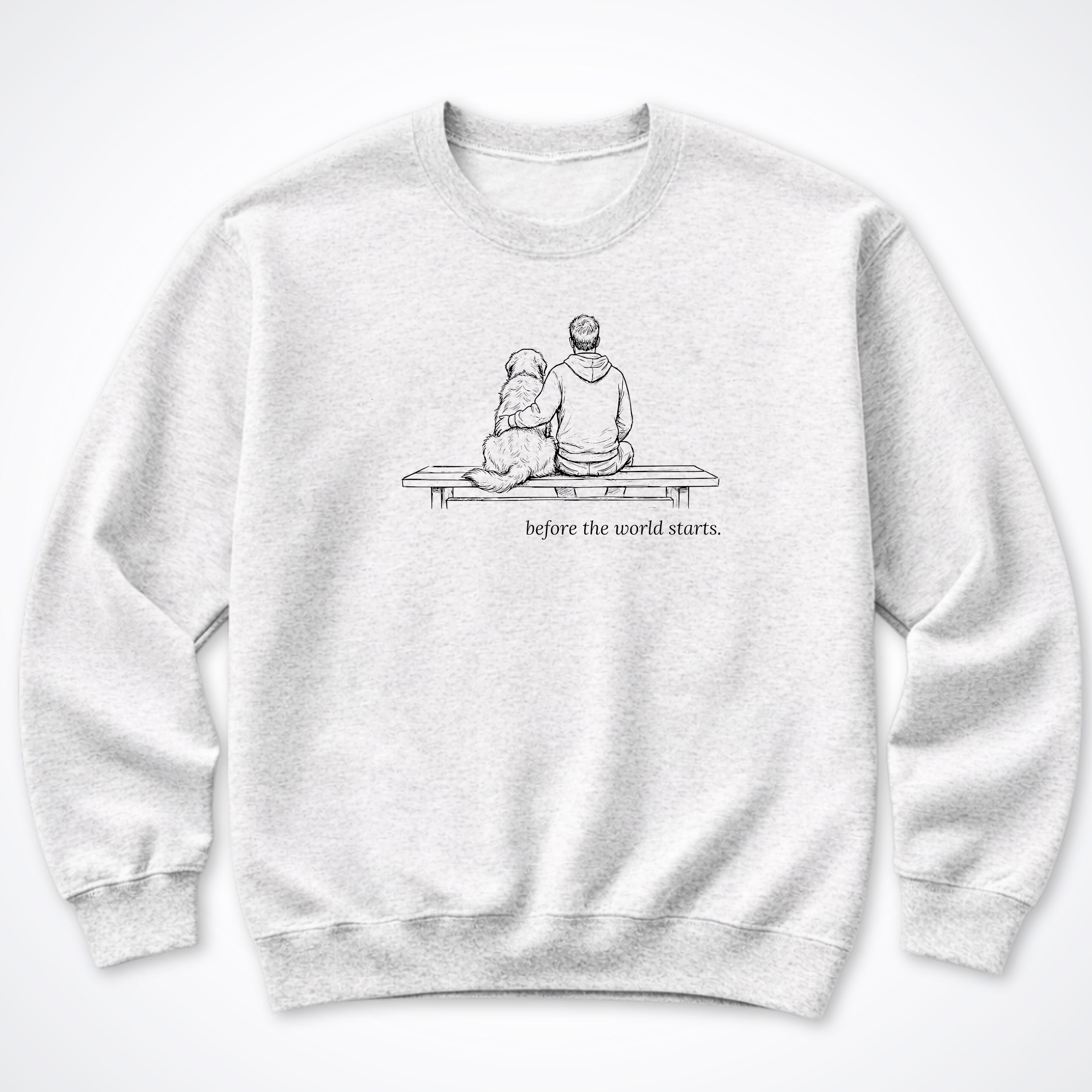 Before The World Starts Man & Dog Crewneck Sweatshirt - Ash