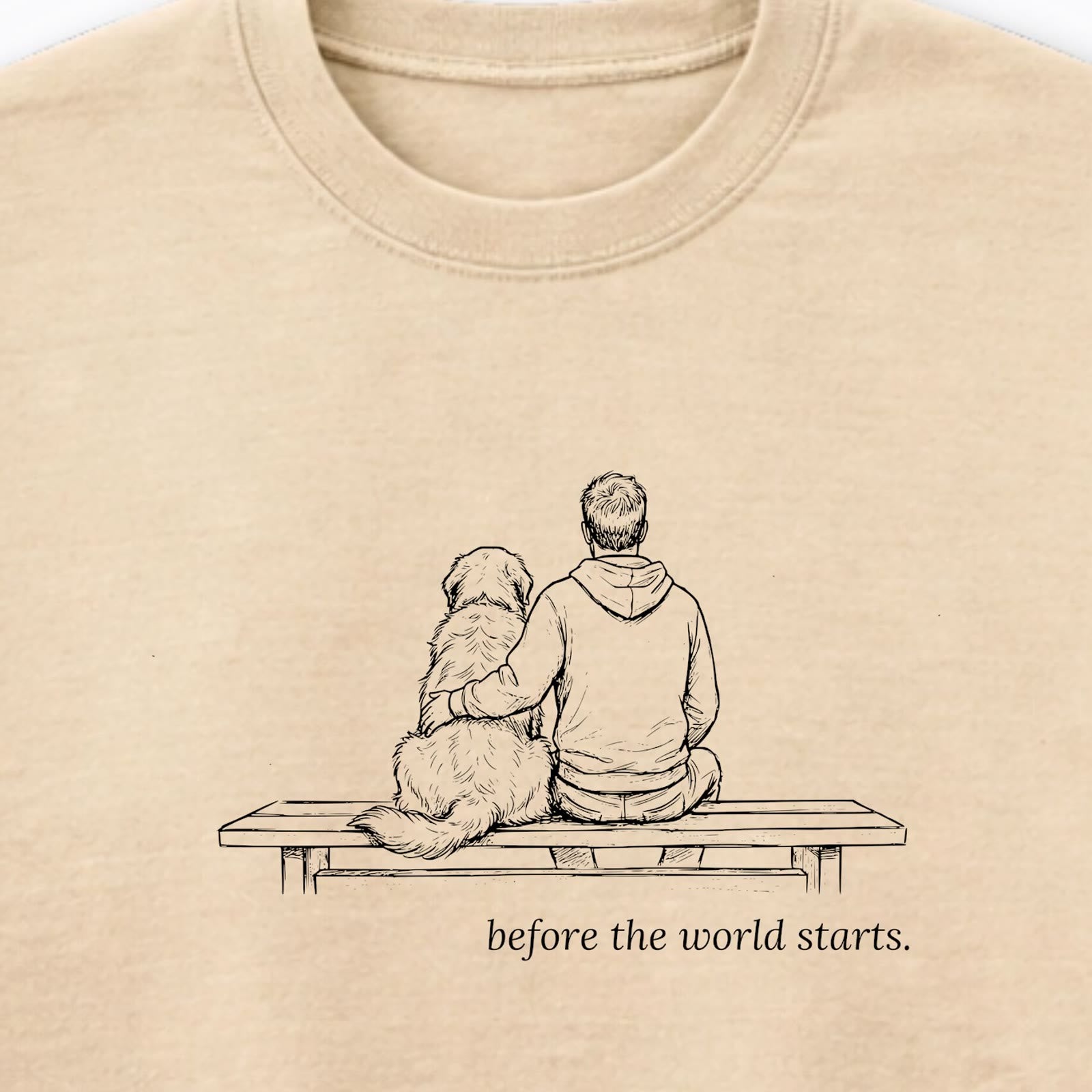 Before The World Starts Man & Dog Crewneck Sweatshirt - design close up