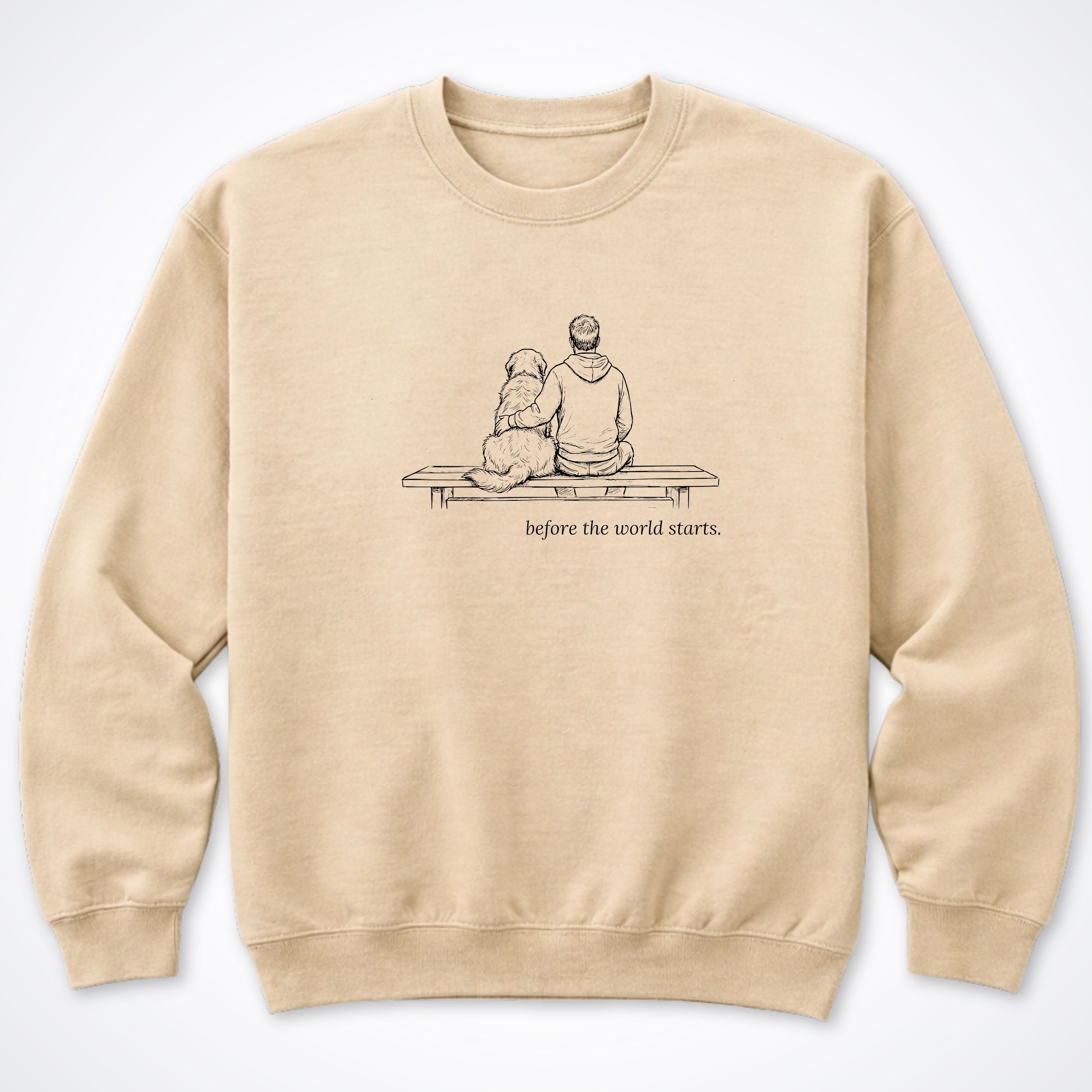 Before The World Starts Man & Dog Crewneck Sweatshirt - Sand