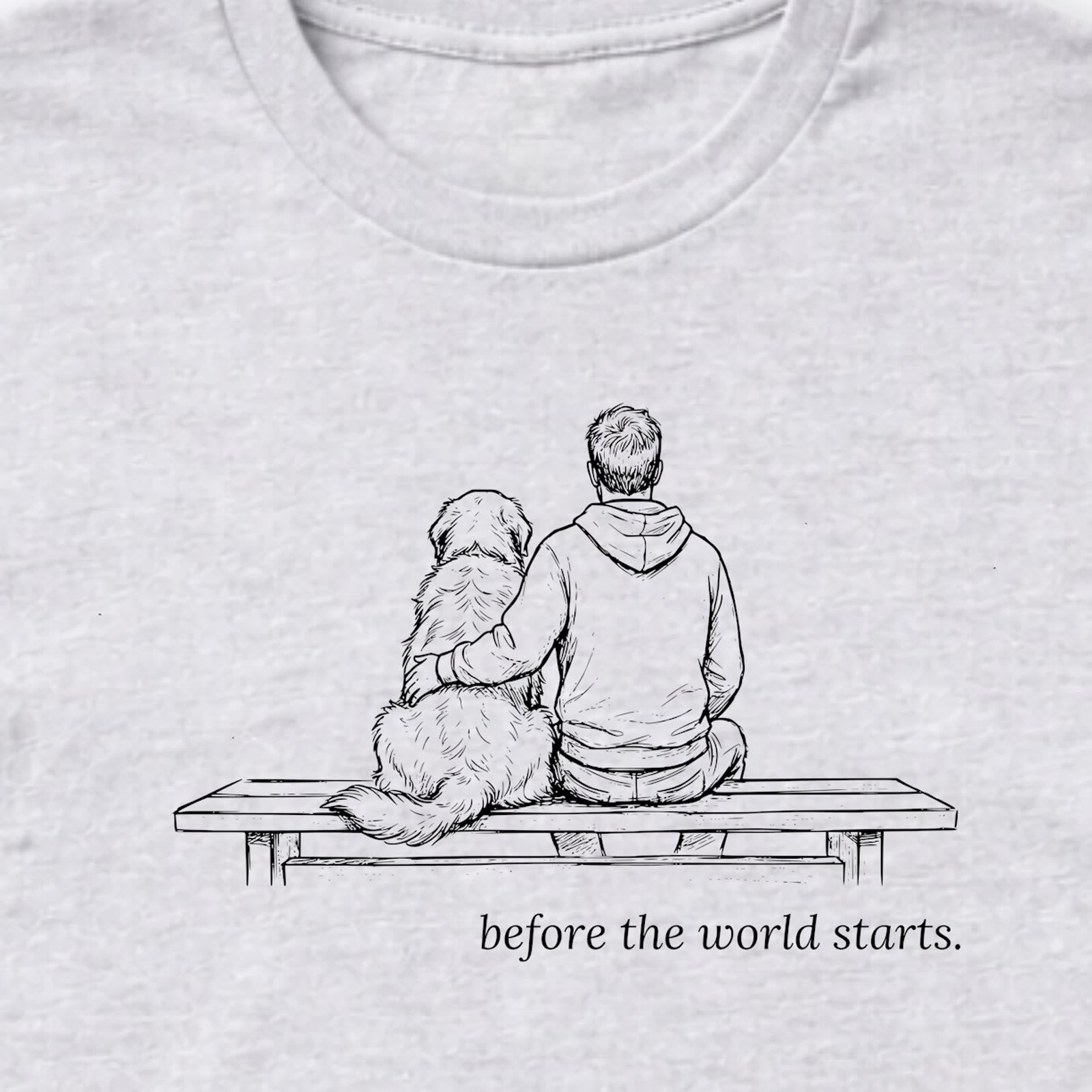 Before The World Starts Man & Dog Long Sleeve T-Shirt - design close up