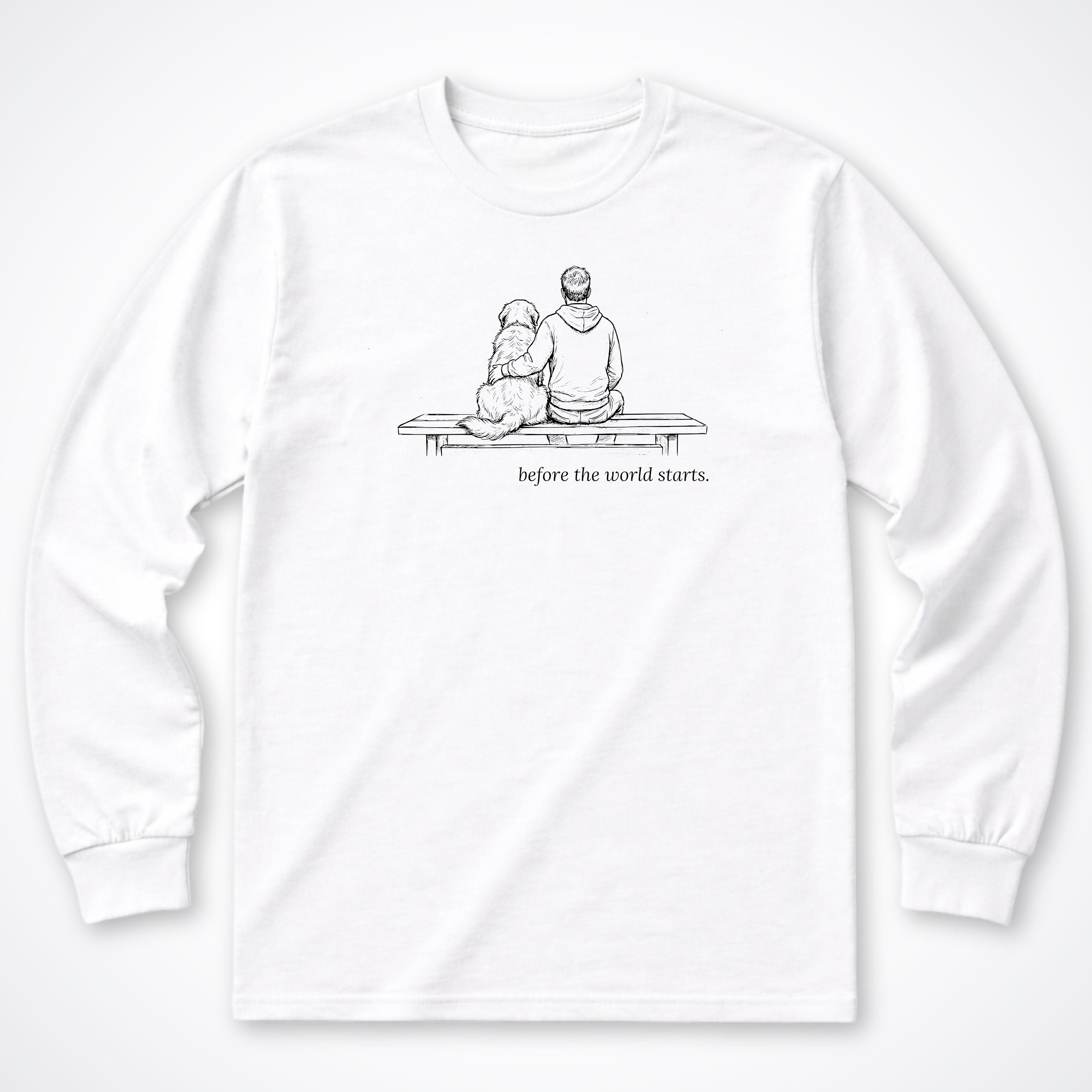 Before The World Starts Man & Dog Long Sleeve T-Shirt - White