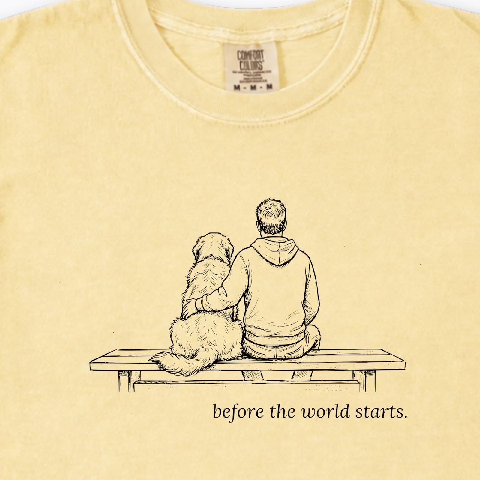 Before The World Starts Man & Dog Premium T-Shirt - design close up
