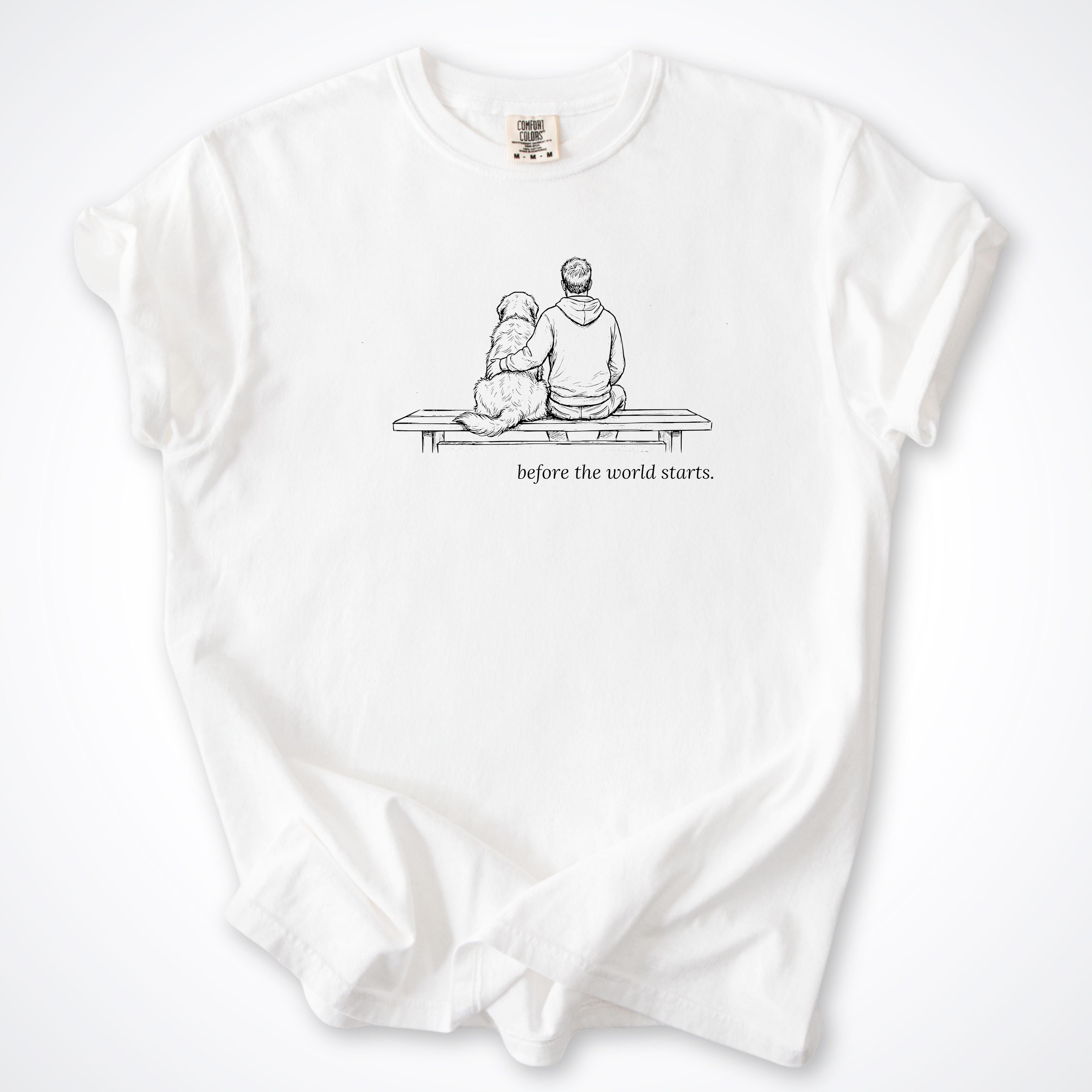 Before The World Starts Man & Dog Premium T-Shirt - White