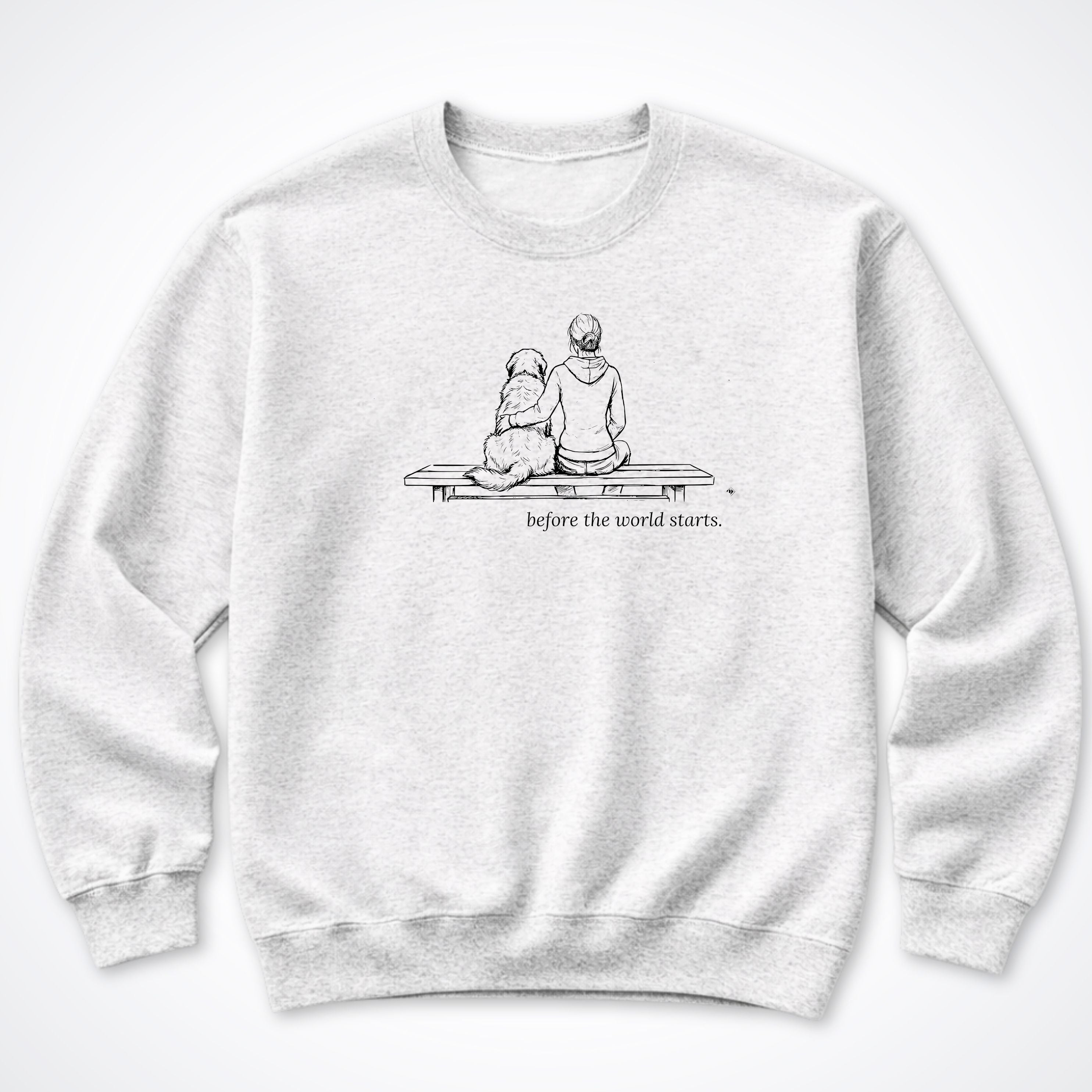 Before The World Starts Woman & Dog Crewneck Sweatshirt - Ash