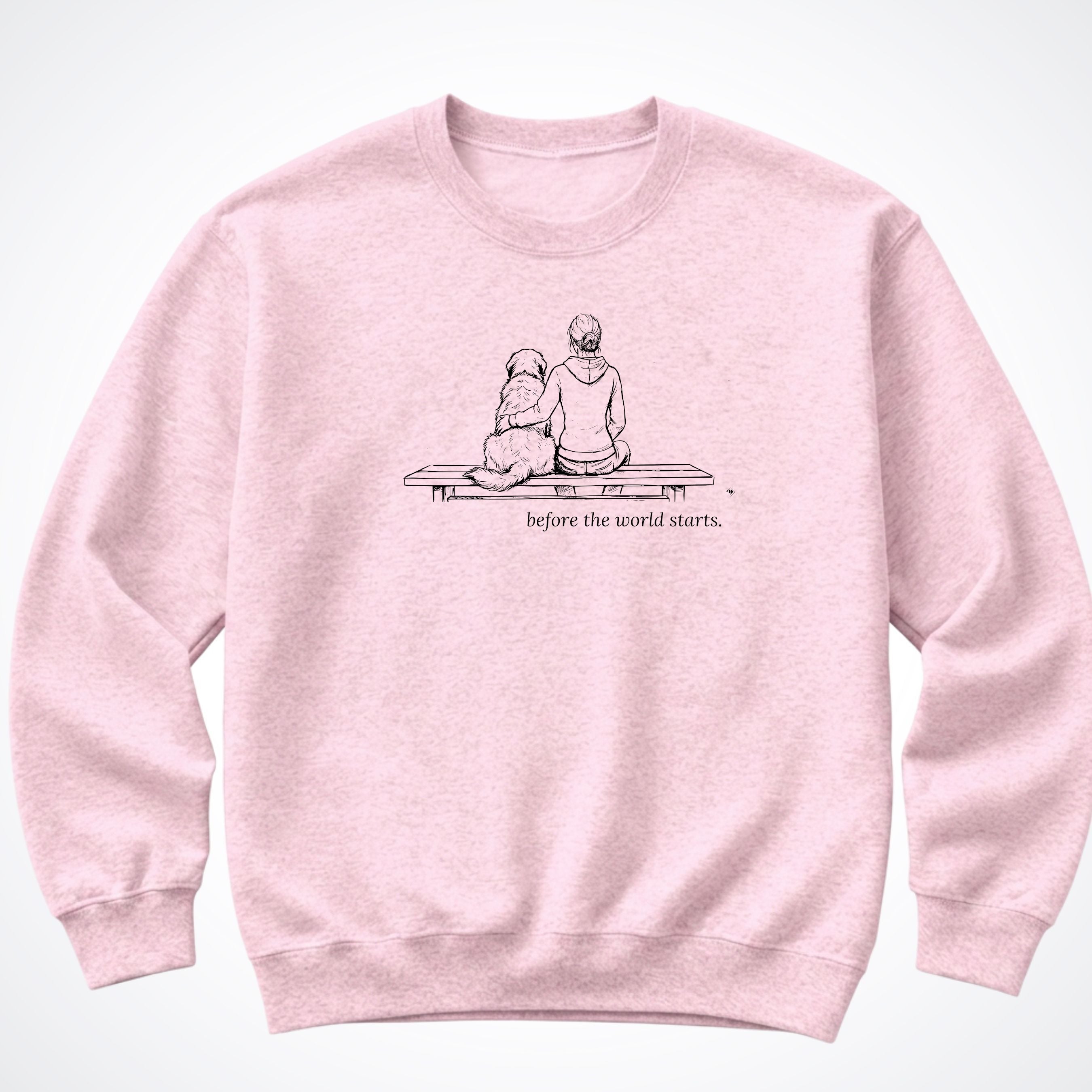 Before The World Starts Woman & Dog Crewneck Sweatshirt - Light Pink