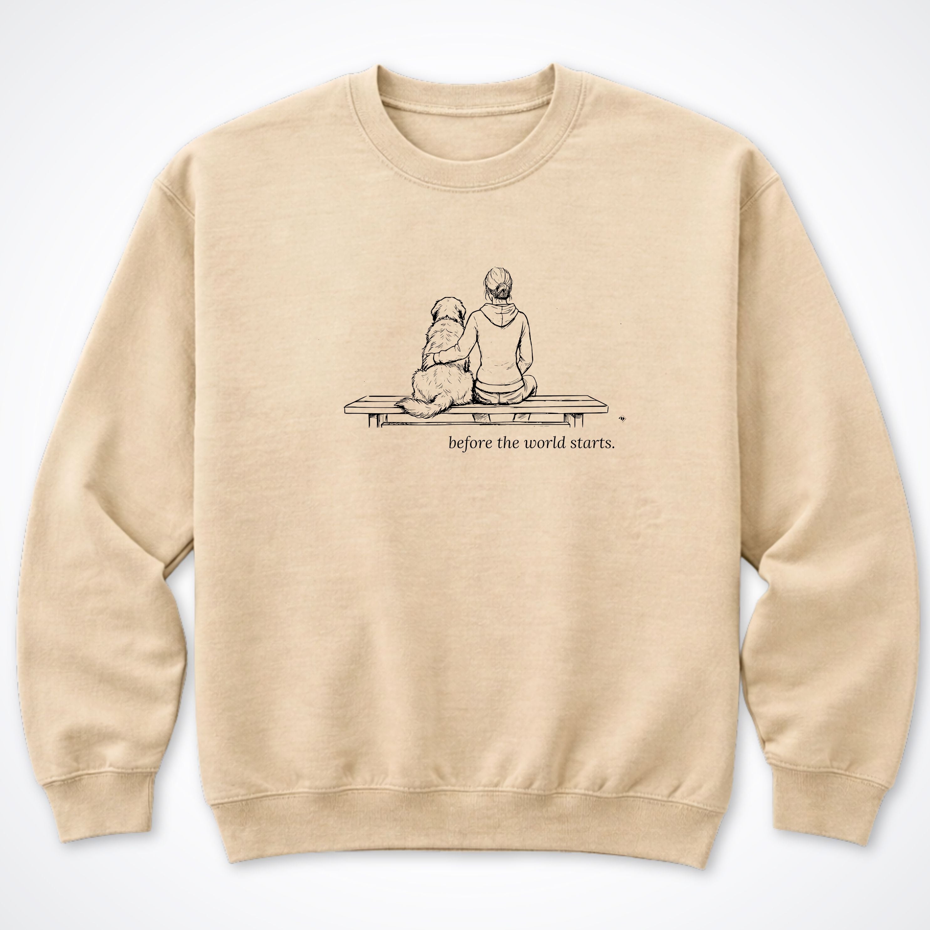 Before The World Starts Woman & Dog Crewneck Sweatshirt - Sand