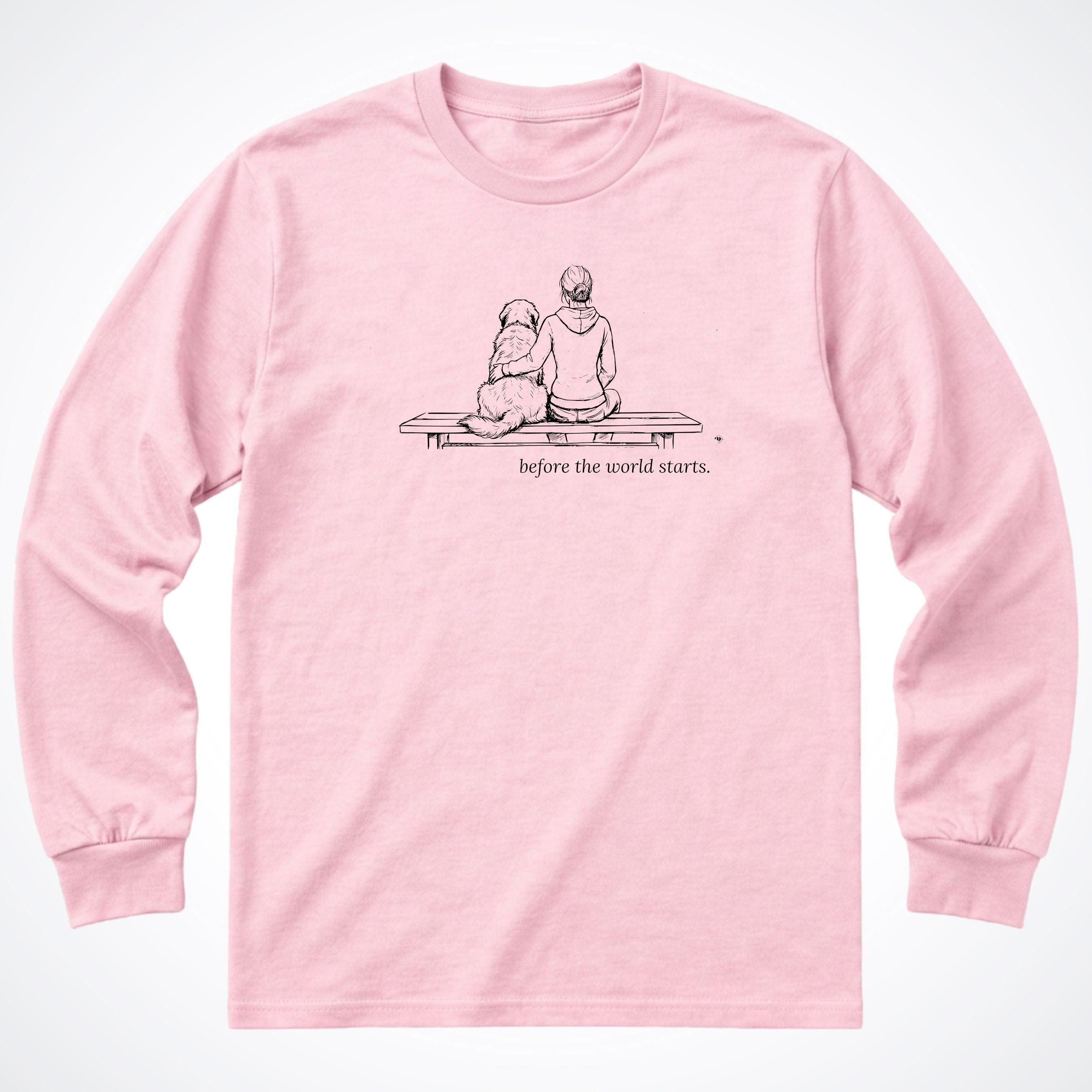 Before The World Starts Woman & Dog Long Sleeve T-Shirt - Light Pink
