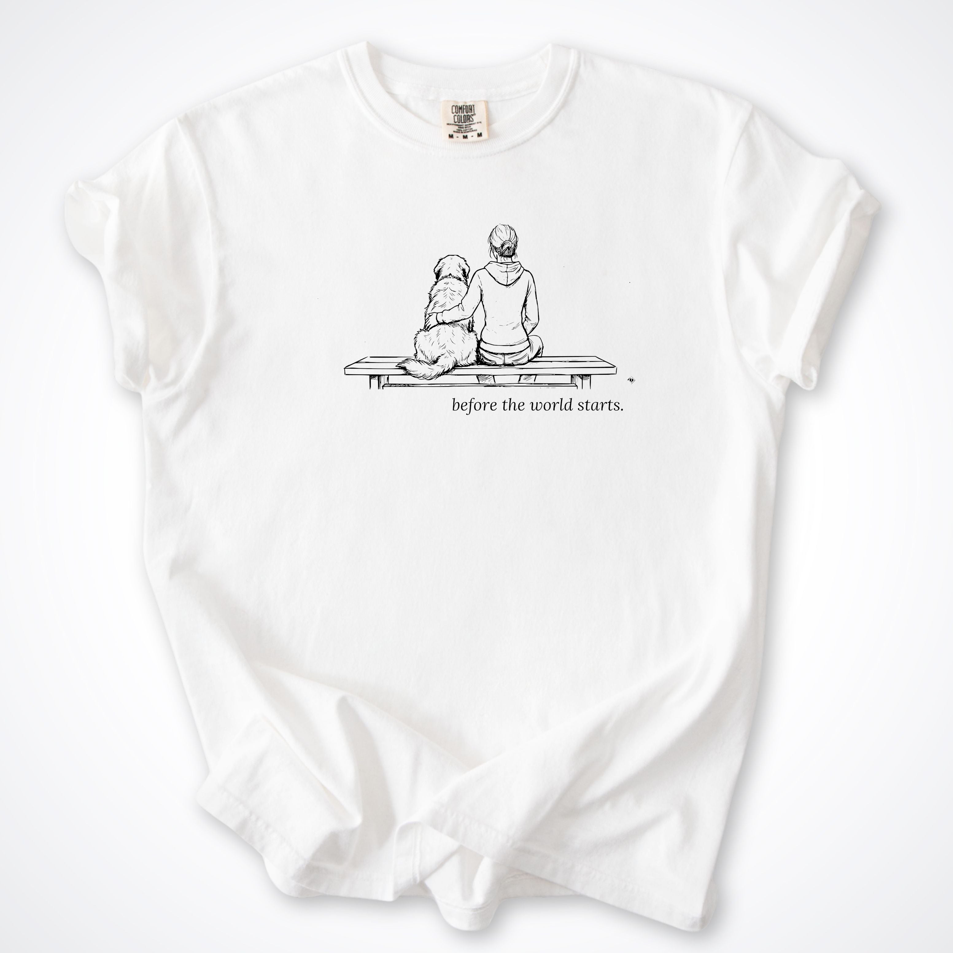 Before The World Starts Woman & Dog Premium T-Shirt - White