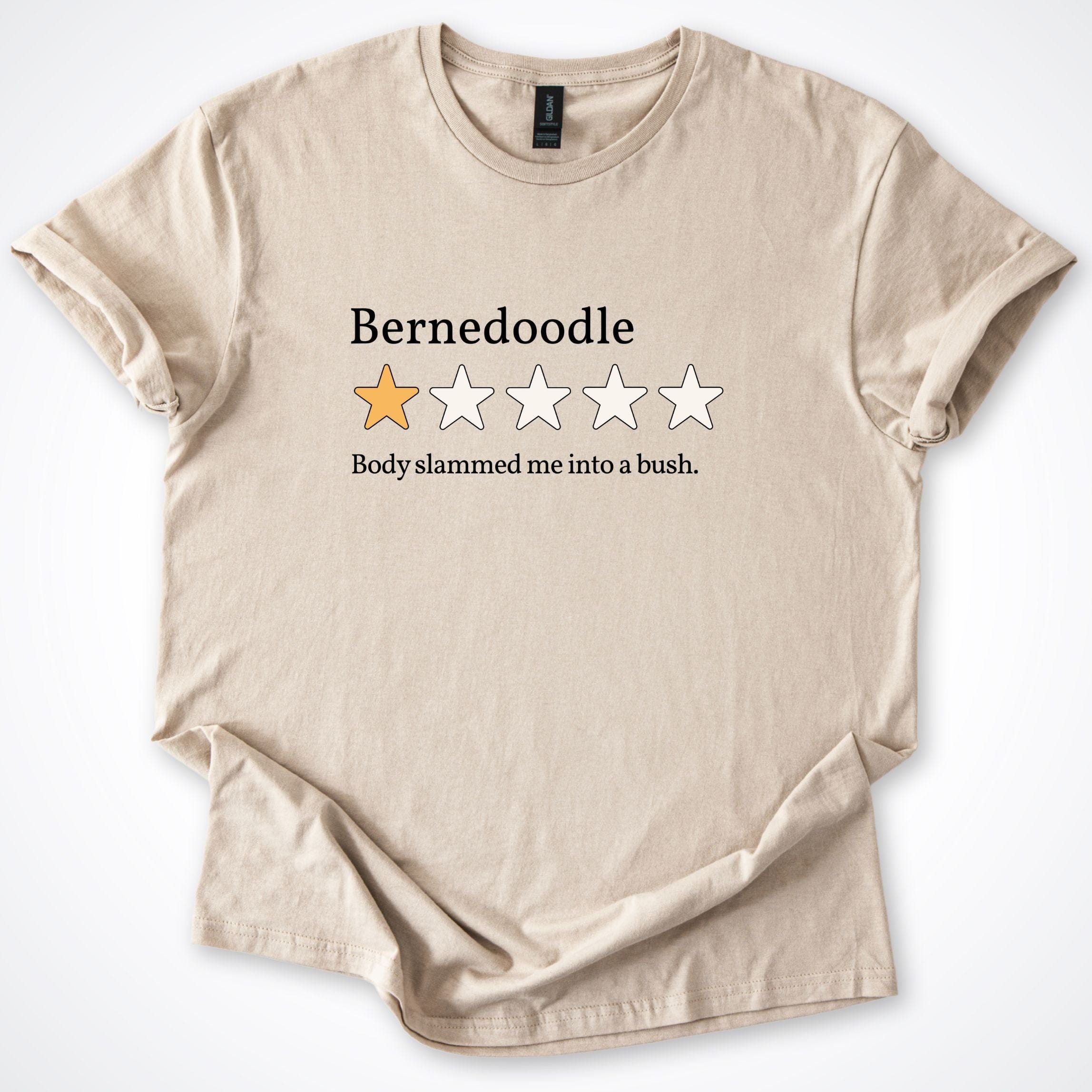 T-Shirt Sand / S Bernedoodle One Star Review T-Shirt ReallyintoDogs