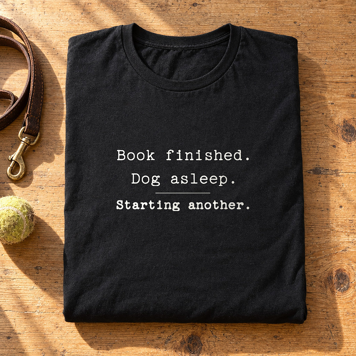 Book Finished. Dog Asleep. Black folded