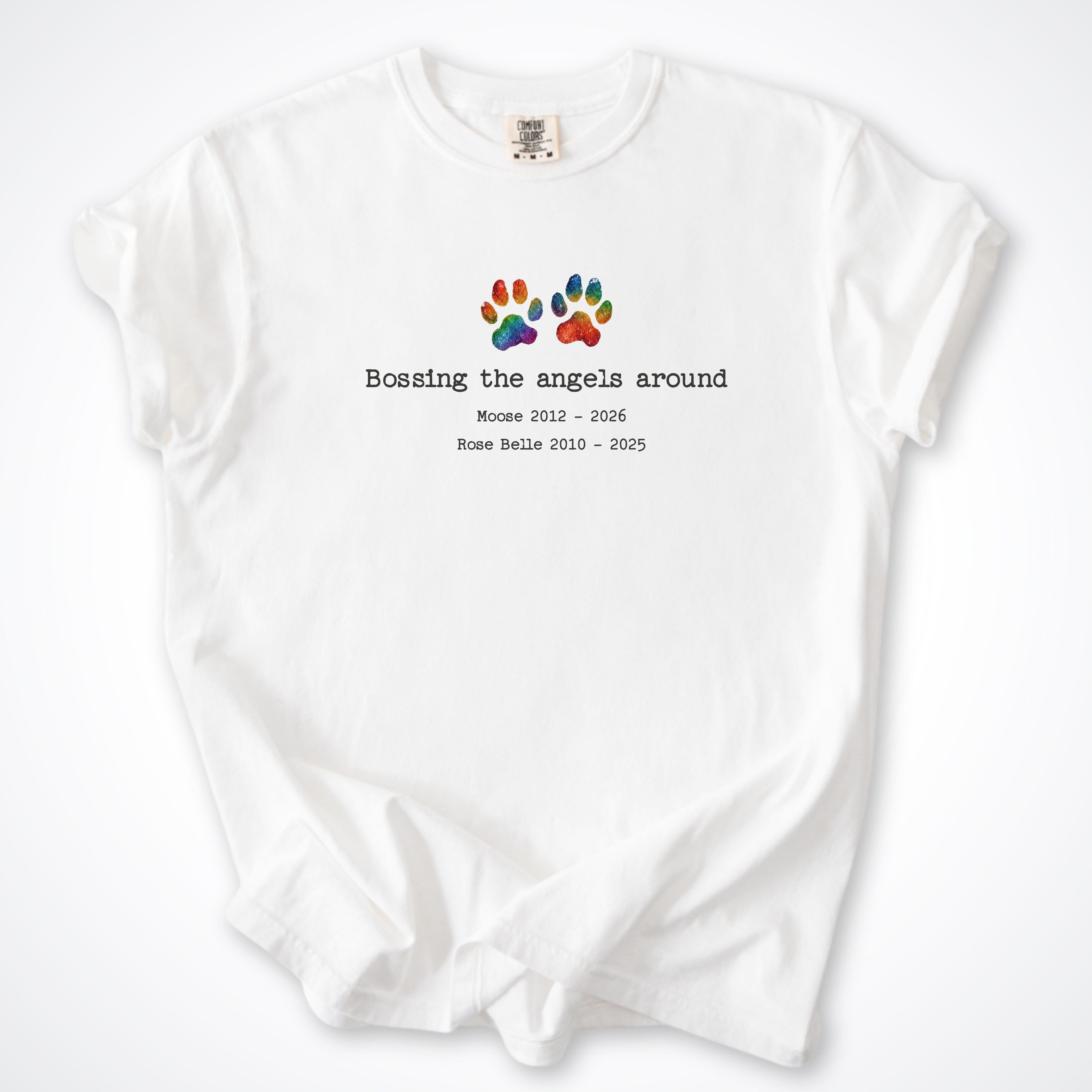 T-Shirt White / S Bossing The Angels Around 2 Dogs - Personalized Memorial Premium T-Shirt ReallyintoDogs