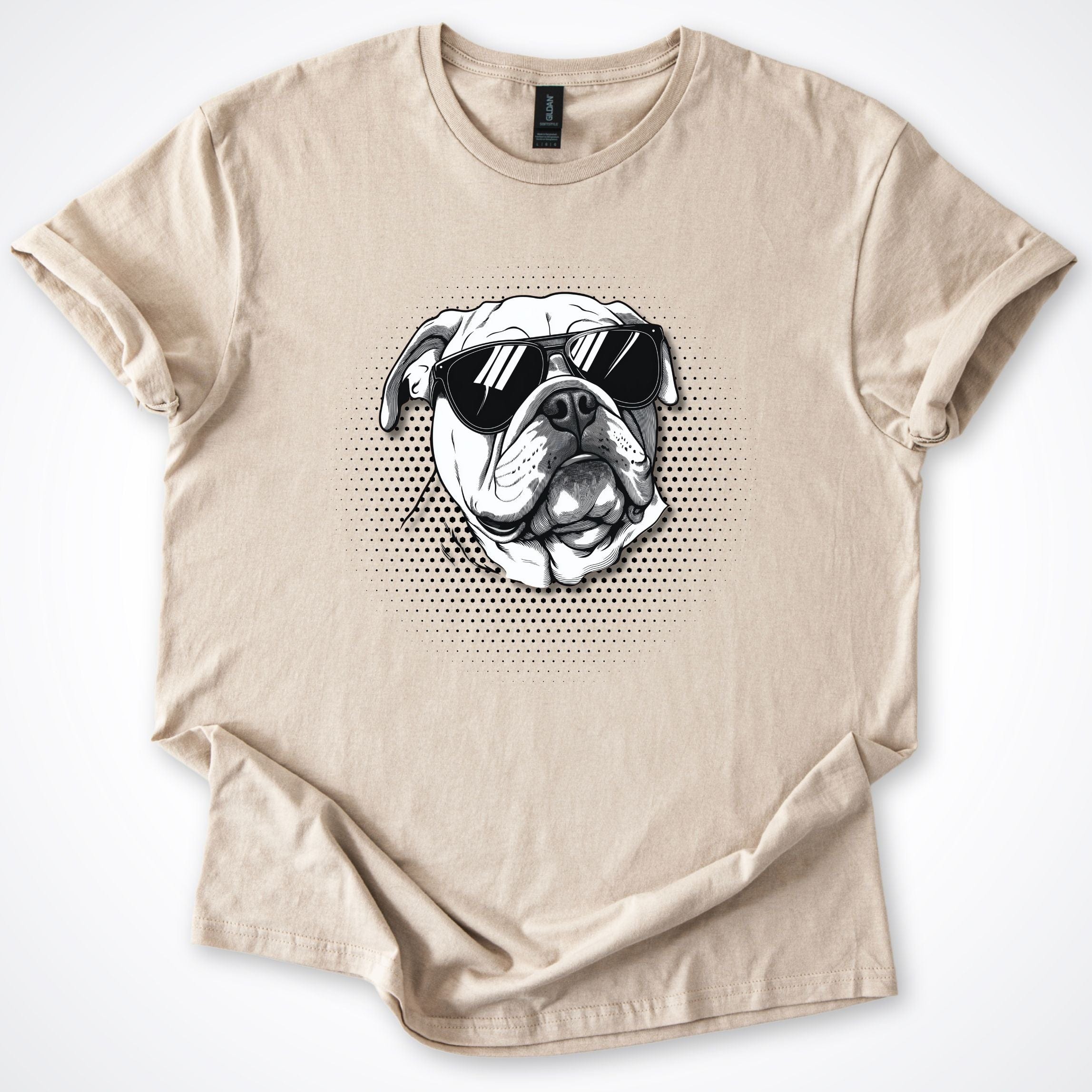 T-Shirt Sand / S Bulldog Cool Dog with Sunglasses T-Shirt ReallyintoDogs