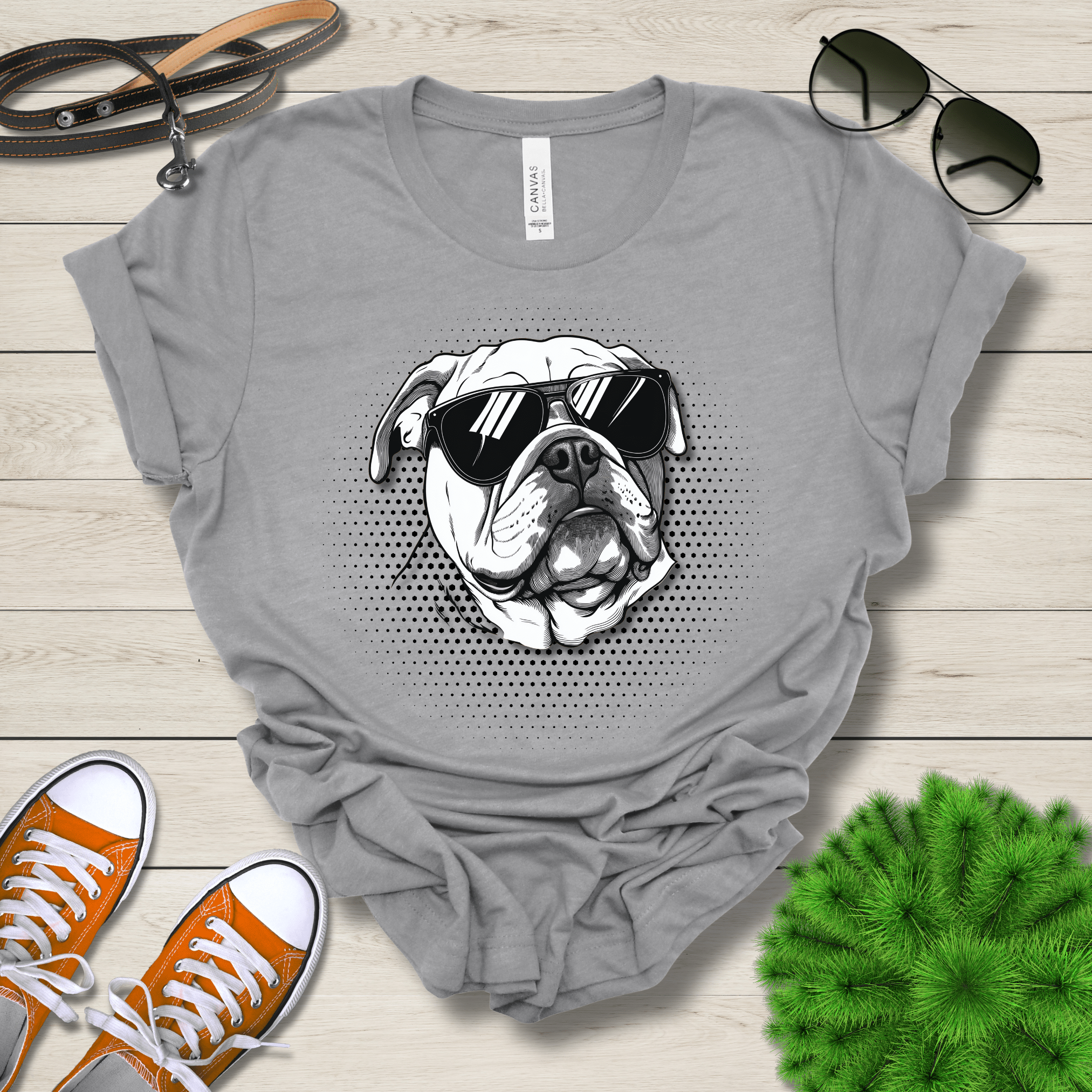 T-Shirt Athletic Heather / S Bulldog Top Dog Cool Dog with Sunglasses Premium Unisex Tee --reallyintothat