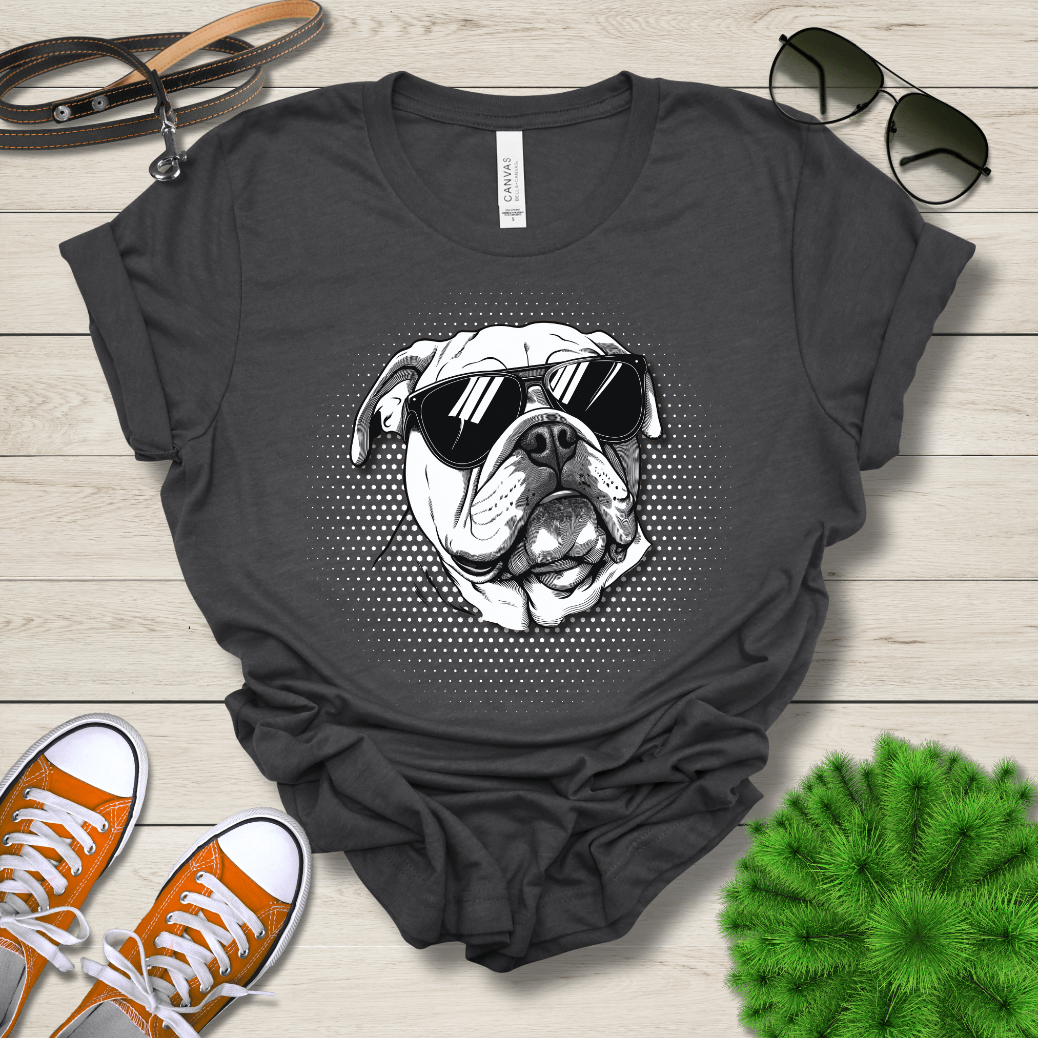 T-Shirt Dark Grey Heather / S Bulldog Top Dog Cool Dog with Sunglasses Premium Unisex Tee --reallyintothat