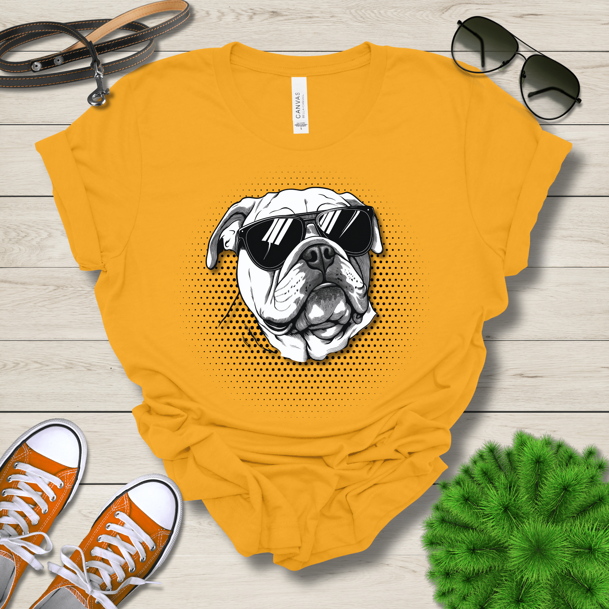 T-Shirt Gold / S Bulldog Top Dog Cool Dog with Sunglasses Premium Unisex Tee --reallyintothat