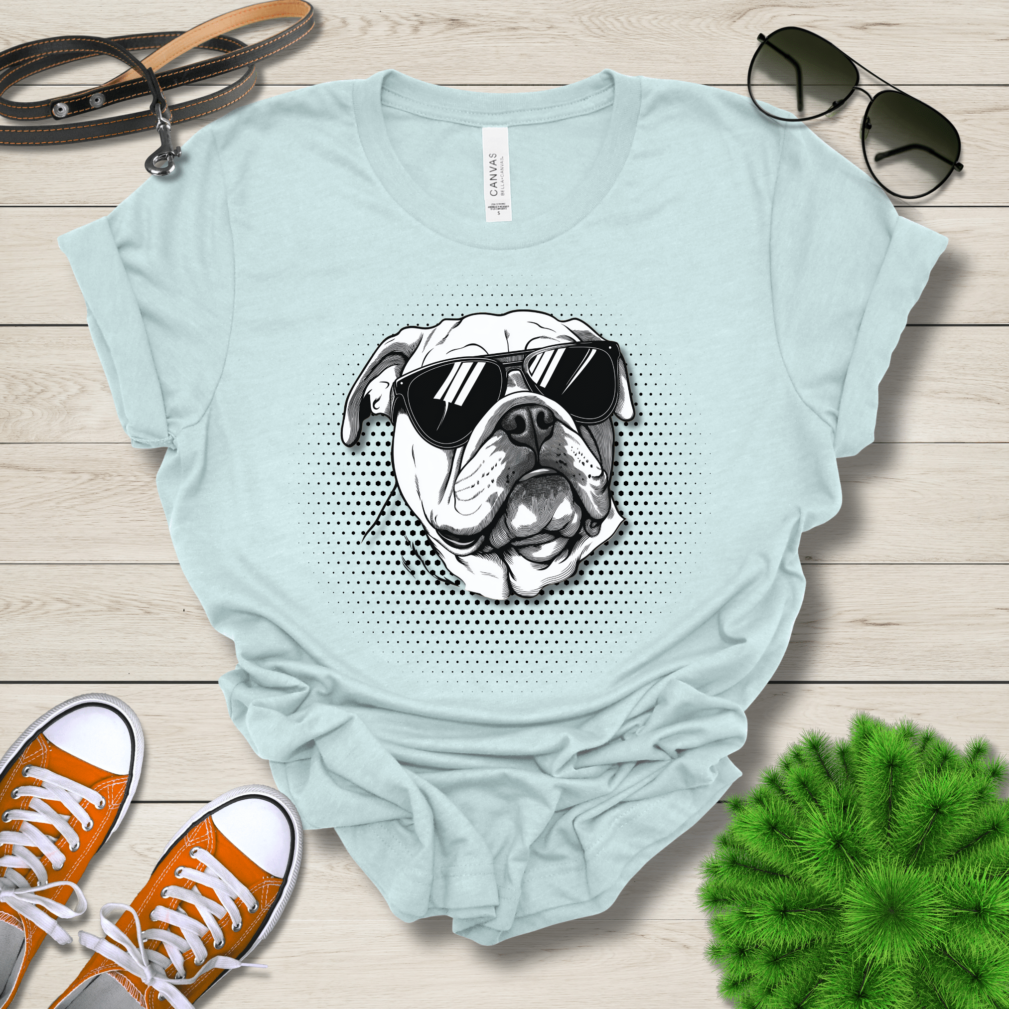 T-Shirt Heather Ice Blue / S Bulldog Top Dog Cool Dog with Sunglasses Premium Unisex Tee --reallyintothat