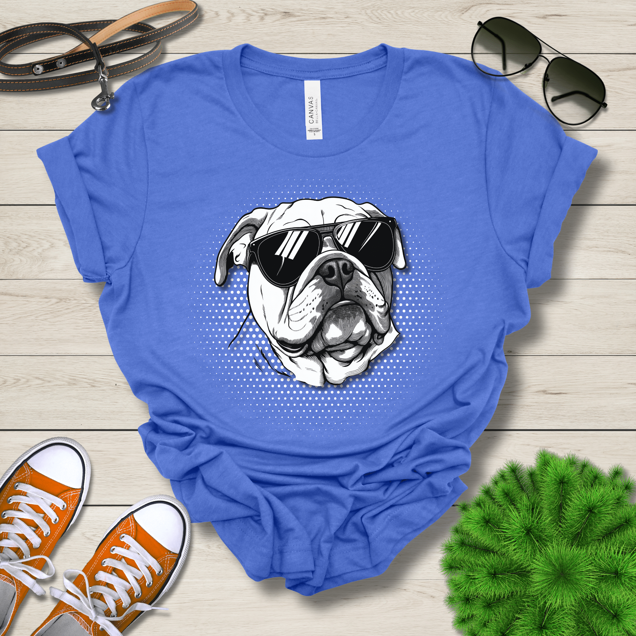 T-Shirt Heather True Royal / S Bulldog Top Dog Cool Dog with Sunglasses Premium Unisex Tee --reallyintothat