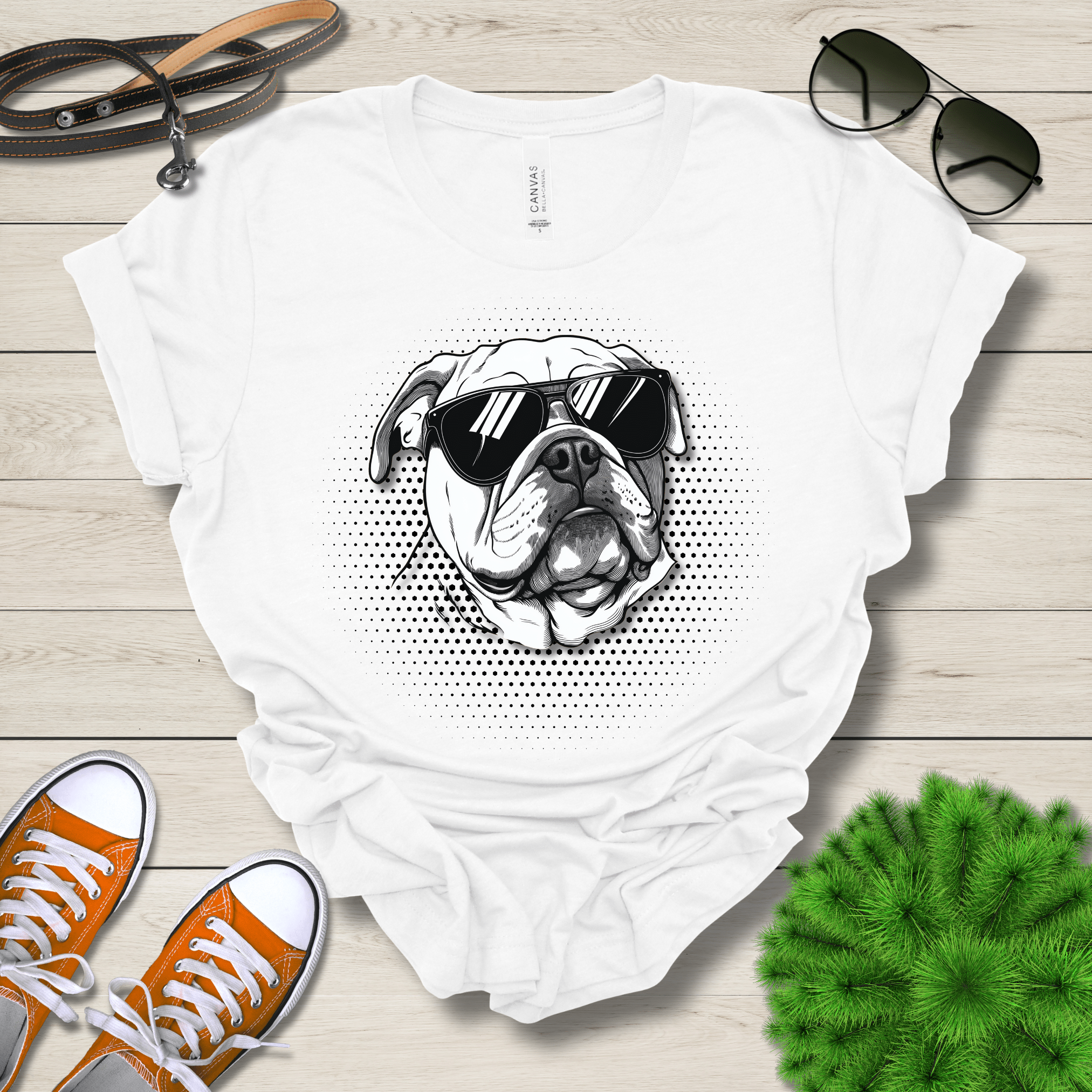 T-Shirt White / S Bulldog Top Dog Cool Dog with Sunglasses Premium Unisex Tee --reallyintothat