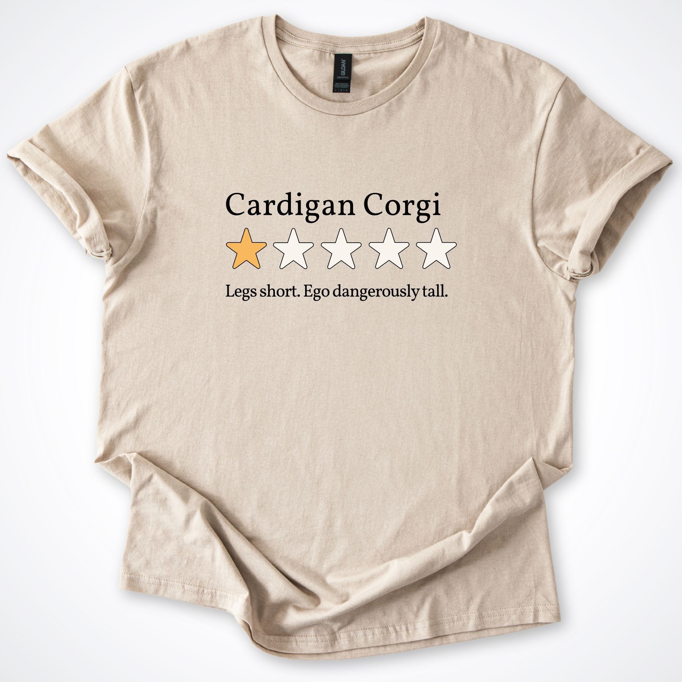 T-Shirt Sand / S Cardigan Corgi 5.0 One Star Review T-Shirt ReallyintoDogs