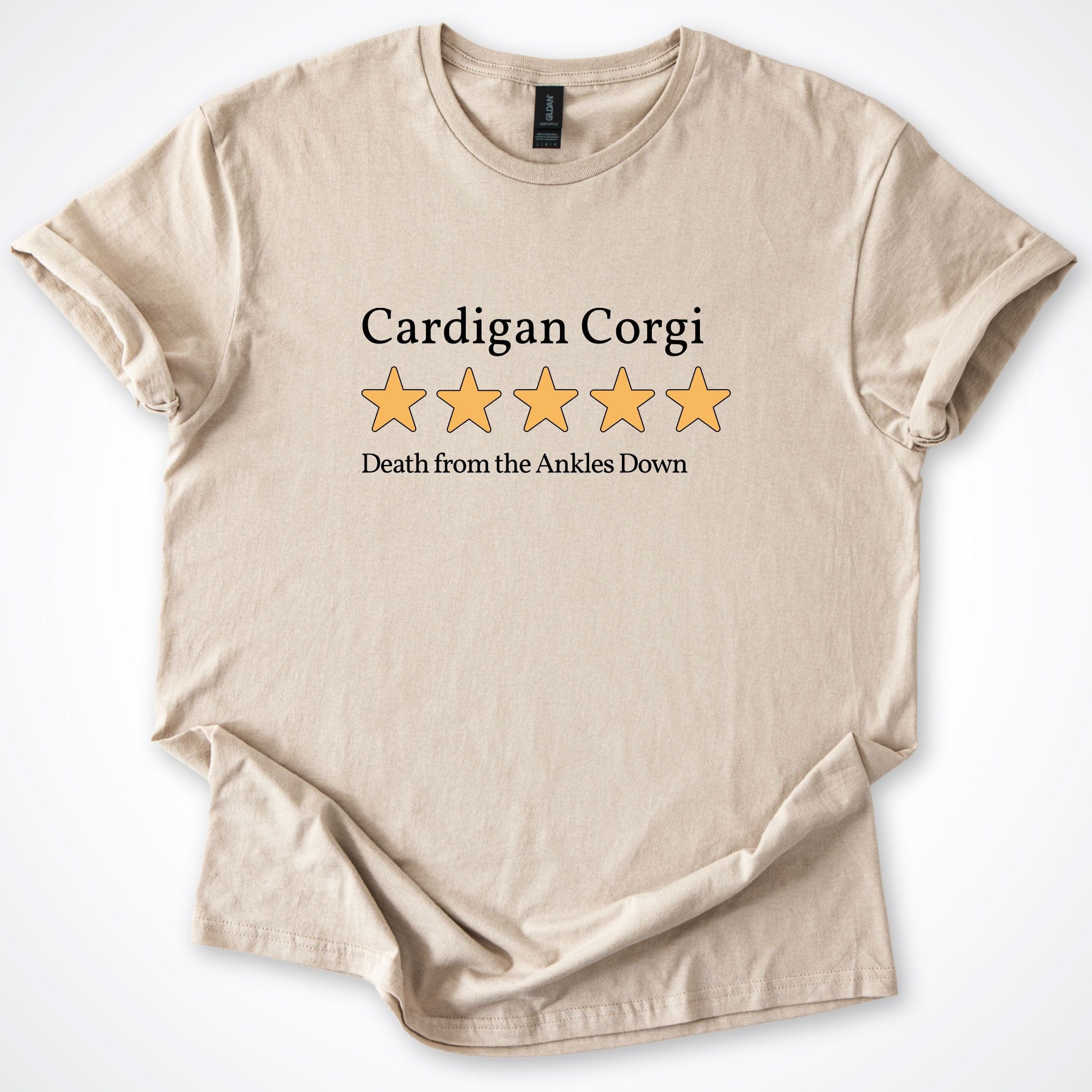 T-Shirt Sand / S Cardigan Corgi 7.0 Five Star Review T-Shirt ReallyintoDogs
