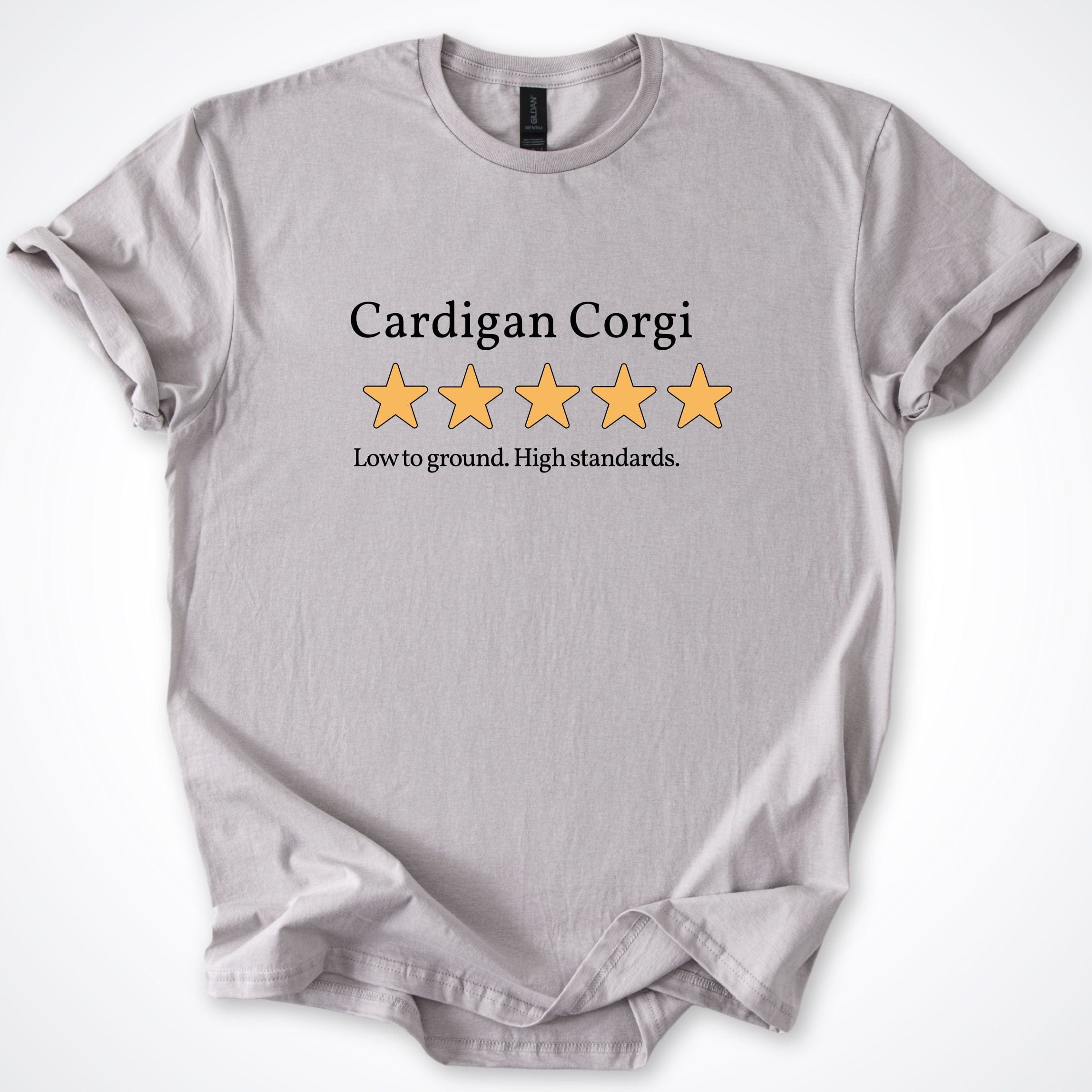 T-Shirt Ice Grey / S Cardigan Corgi Five Star Review T-Shirt ReallyintoDogs