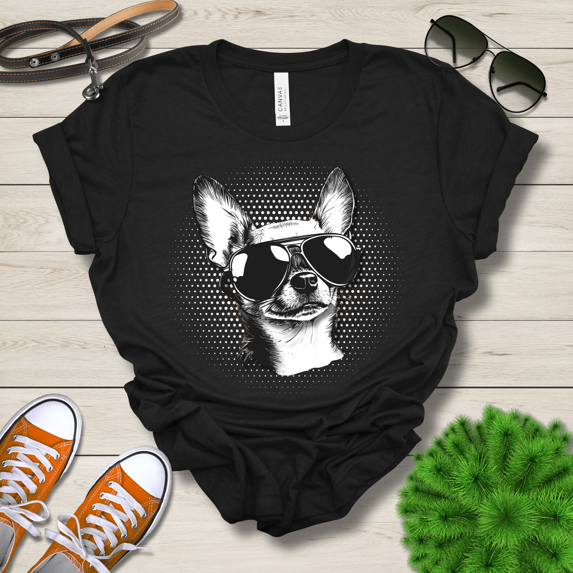 T-Shirt Black Heather / S Chihuahua Top Dog Cool Dog with Sunglasses Premium Unisex Tee --reallyintothat