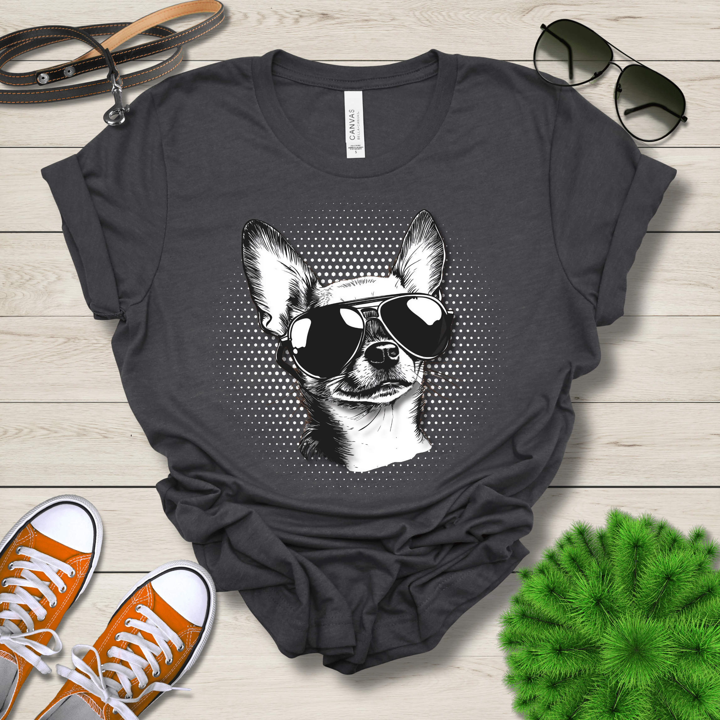 T-Shirt Dark Grey Heather / S Chihuahua Top Dog Cool Dog with Sunglasses Premium Unisex Tee --reallyintothat